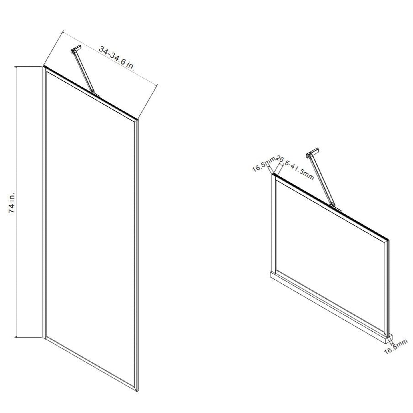 Vinnova Lecce 35" x 74" Matte Black Framed Fixed Glass Panel Shower Door