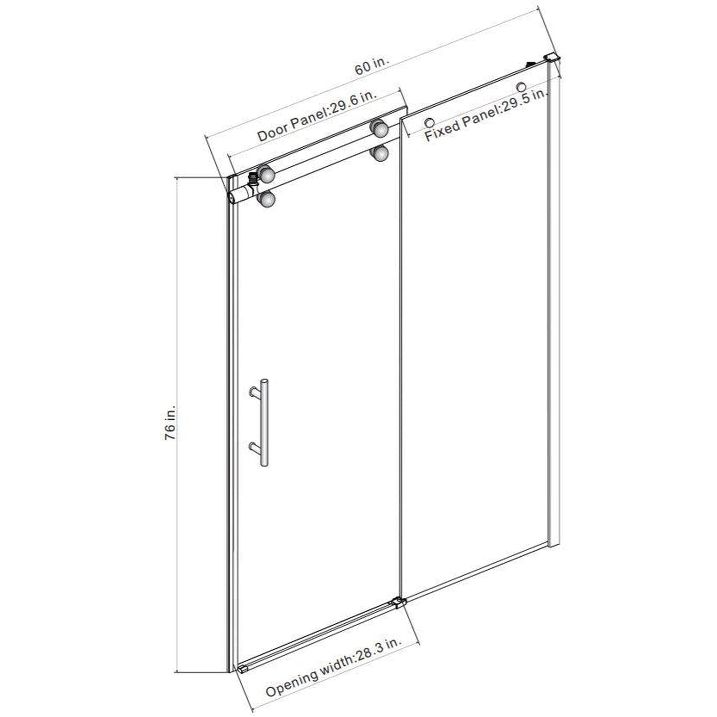 Vinnova Massa 60" x 76" Brushed Nickel Reversible Single Sliding Frameless Shower Door