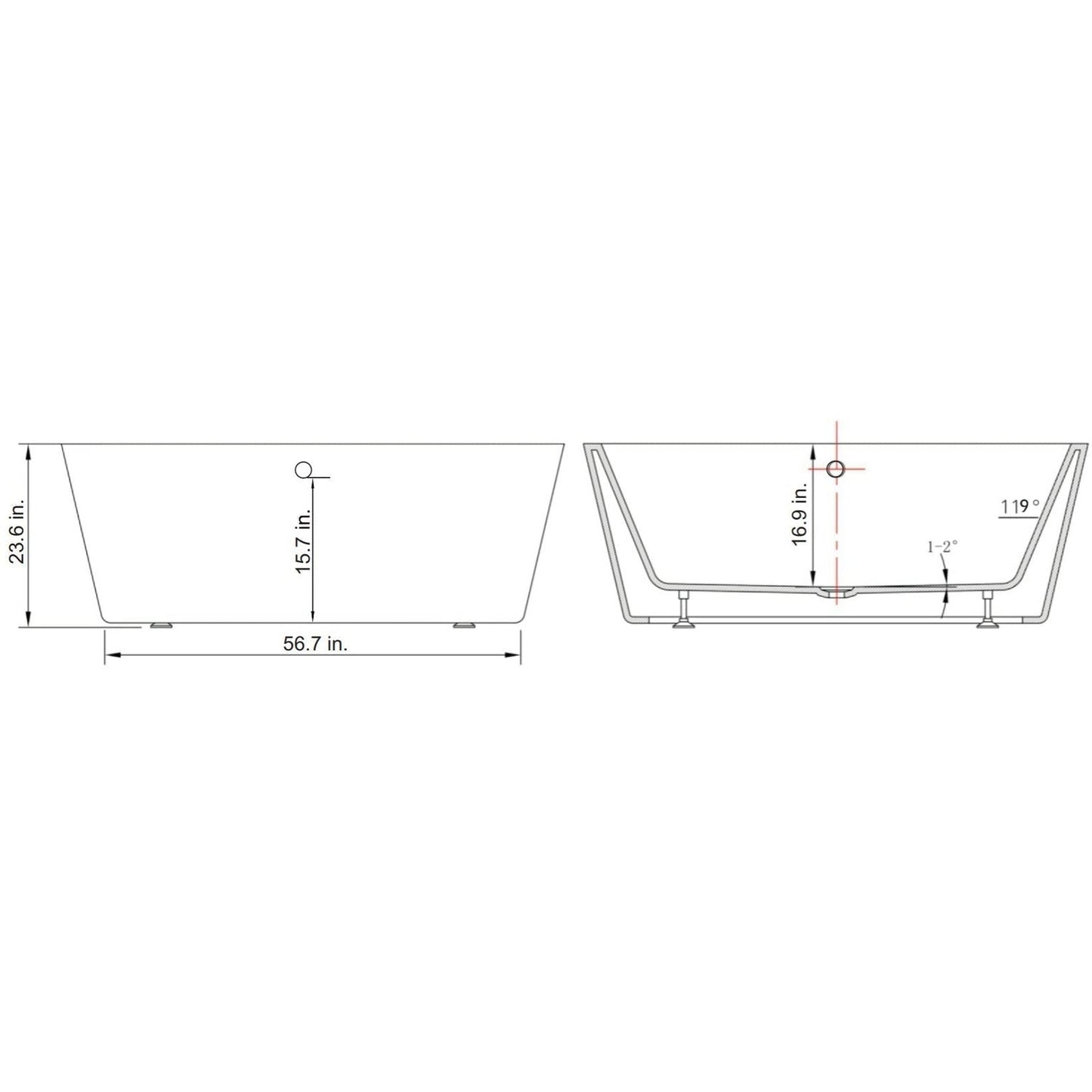 Vinnova Melania 68" x 32" White Rectangular Freestanding Soaking Acrylic Bathtub