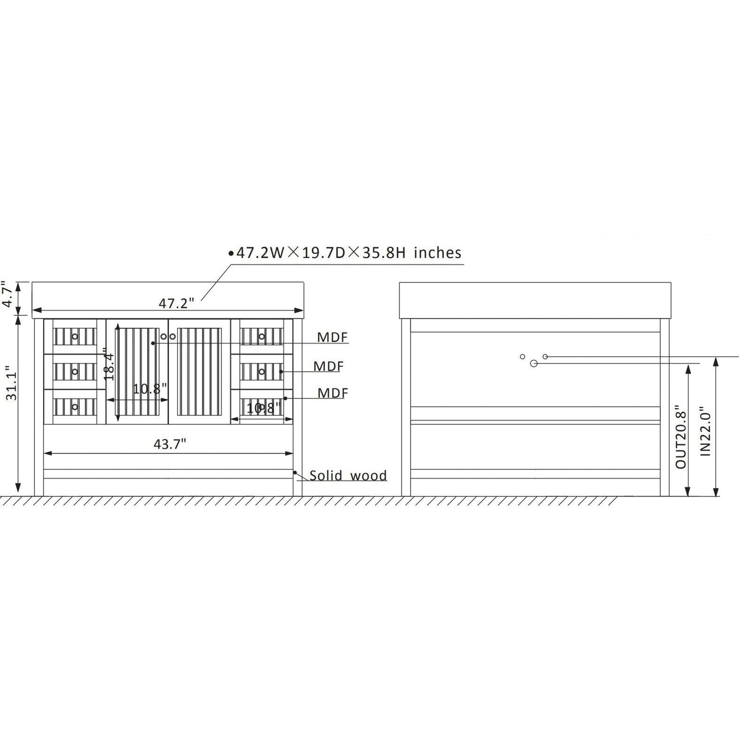 Vinnova Pavia 48" White Freestanding Single Vanity Set With Acrylic Undermount Sink And Mirror