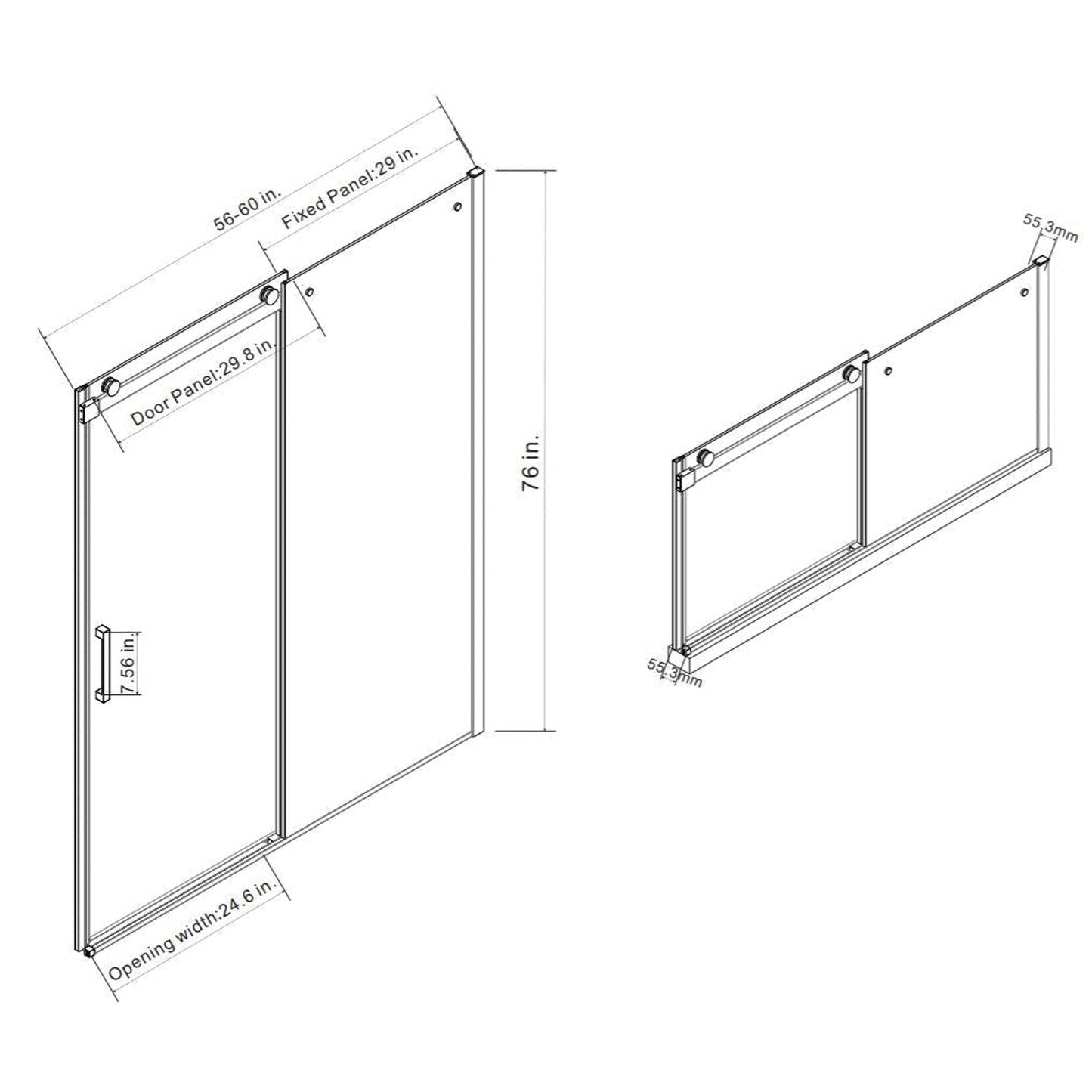 Vinnova Rovigo 60" x 76" Matte Black Single Sliding Frameless Shower Door