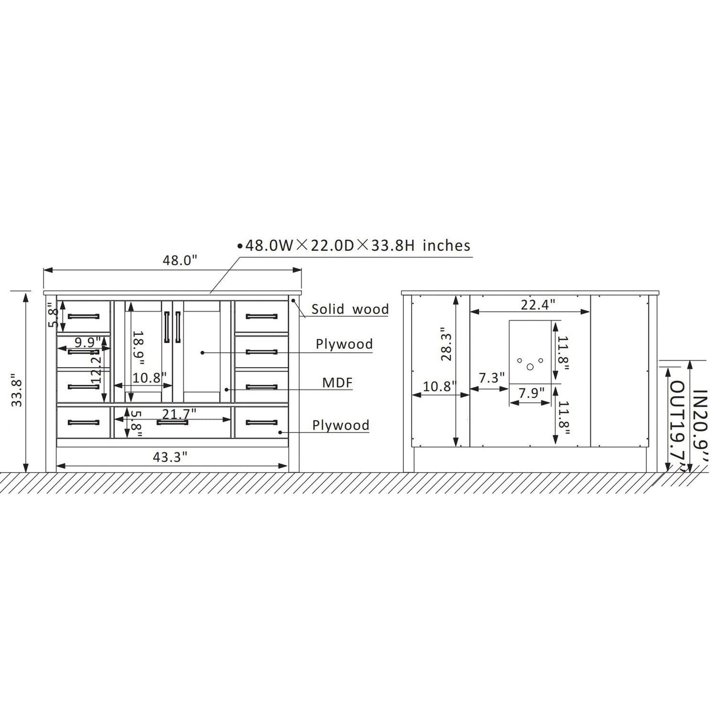 Vinnova Shannon 48" White Freestanding Single Vanity Set In White Carrara Composite Top With Undermount Ceramic Sink