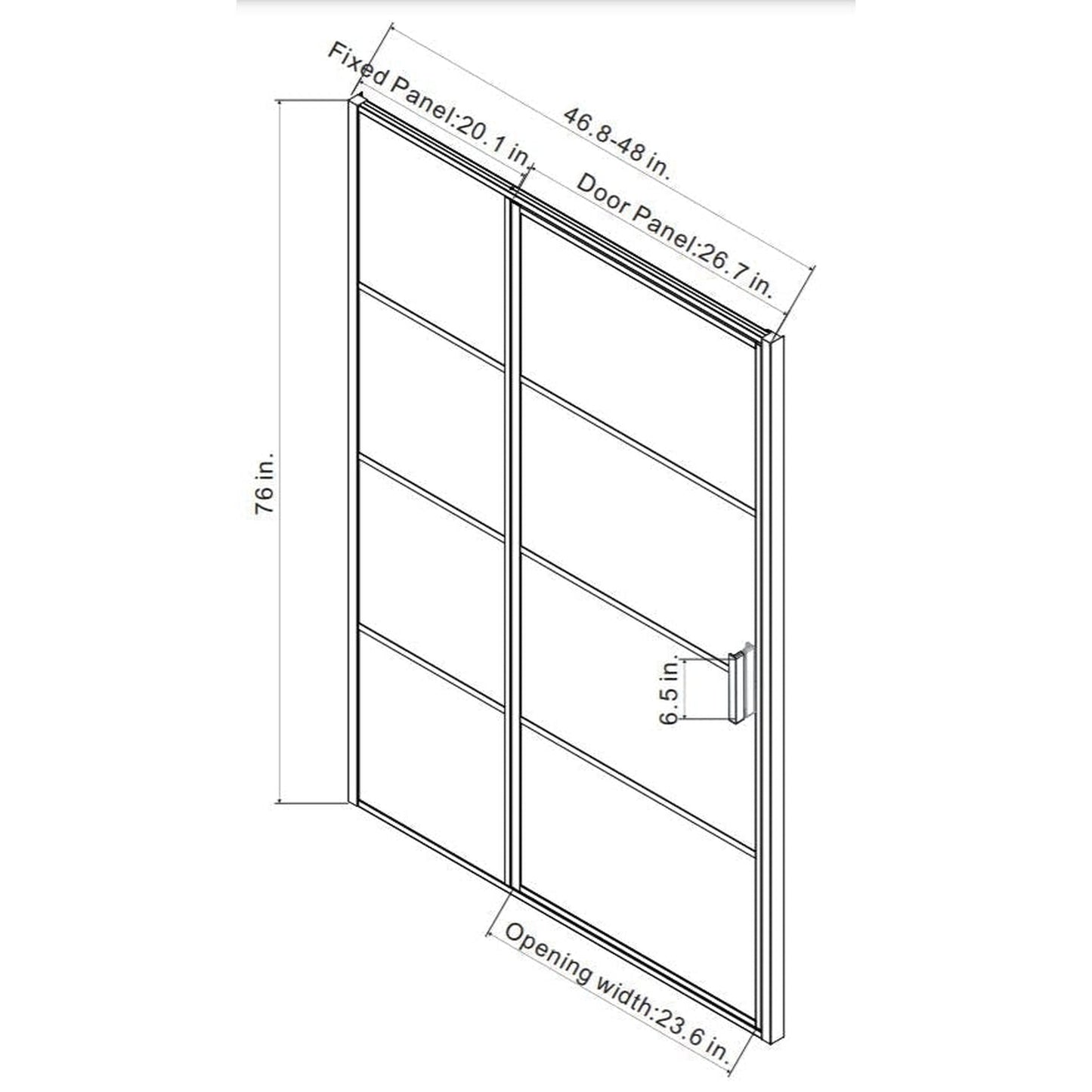 Vinnova Sondrio 48" x 76" Matte Black Rectangle Framed Pivot Shower Door