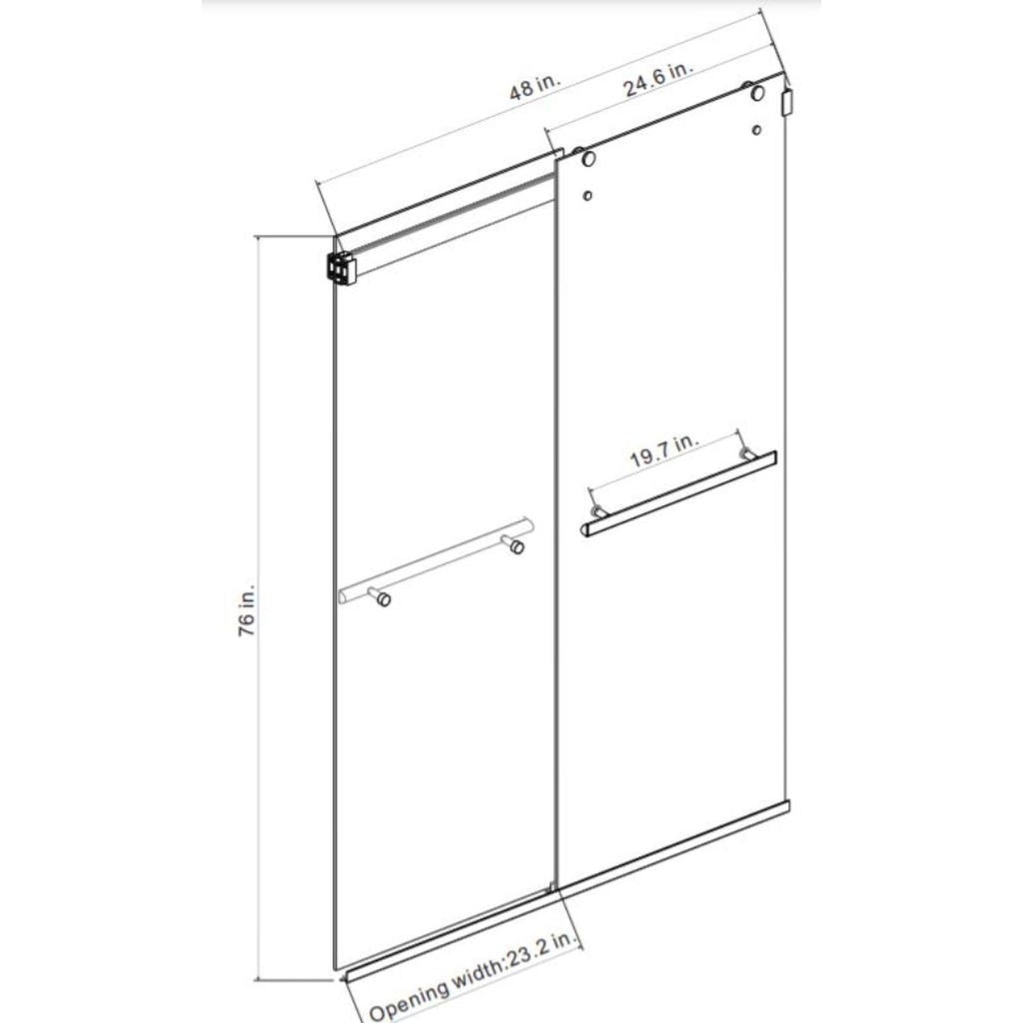 Vinnova Spezia 48" x 76" Brushed Nickel Reversible Double Sliding Bypass Frameless Shower Door