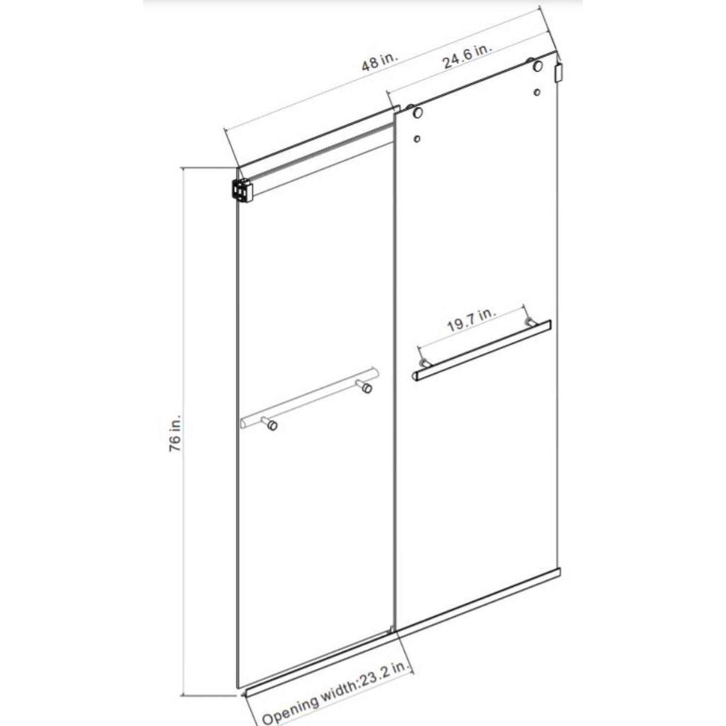Vinnova Spezia 48" x 76" Polished Chrome Reversible Double Sliding Bypass Frameless Shower Door