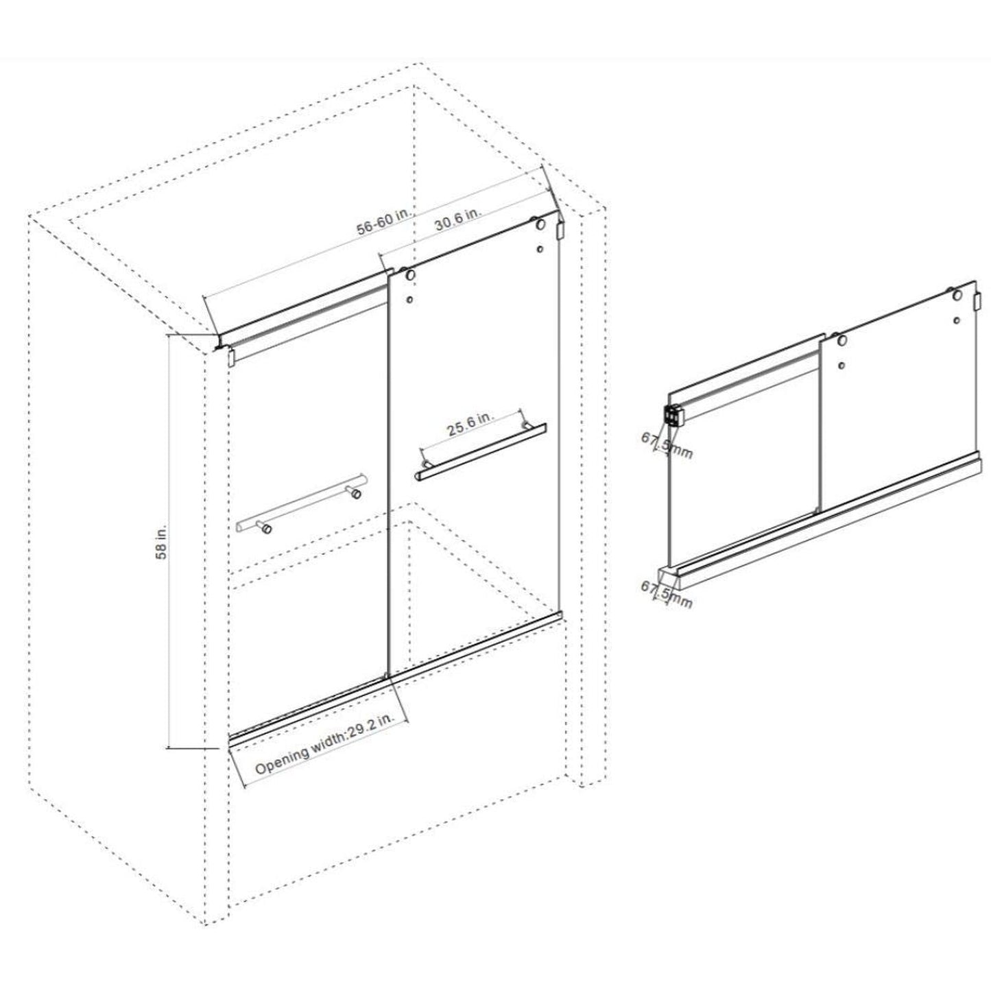 Vinnova Spezia 60" x 58" Polished Chrome Reversible Double Sliding Bypass Frameless Tub Door