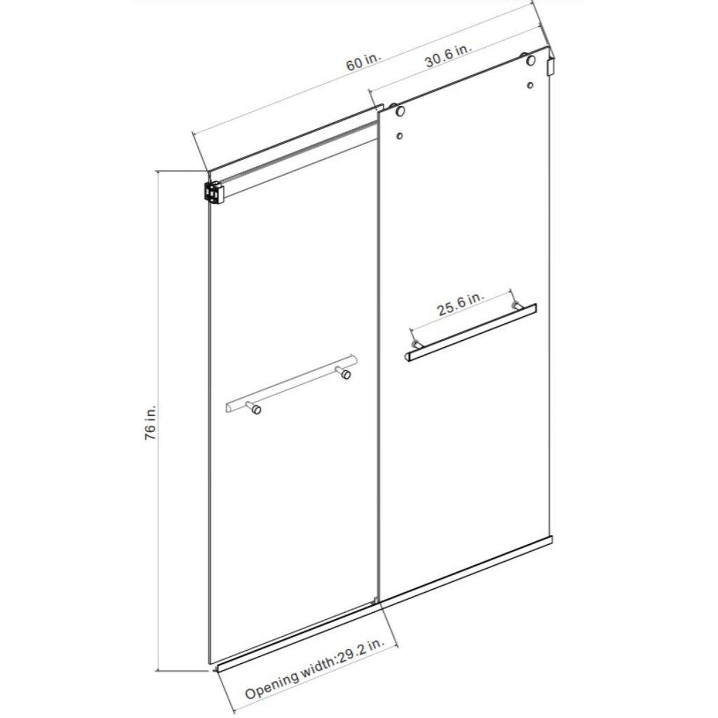 Vinnova Spezia 60" x 76" Brushed Nickel Reversible Double Sliding Bypass Frameless Shower Door