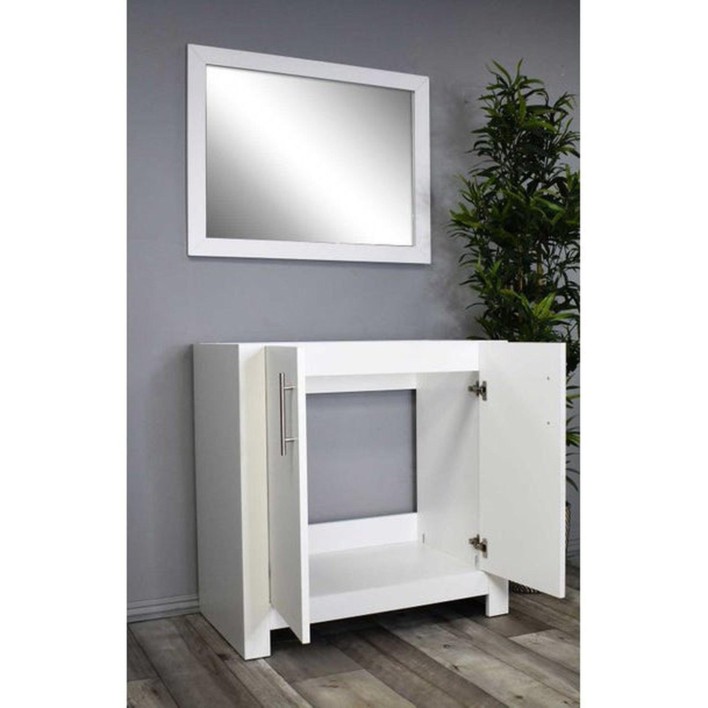 Volpa USA Austin 36" x 19" Glossy White Modern Freestanding Bathroom Vanity With Brushed Nickel Round Handles