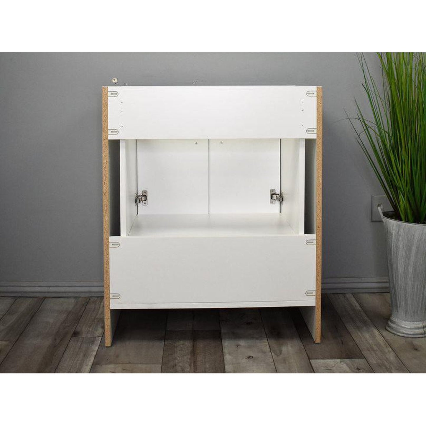 Volpa USA Boston 30" x 20" White Modern Freestanding Bathroom Vanity With Acrylic Top, Integrated Acrylic Sink And Brushed Nickel Handles