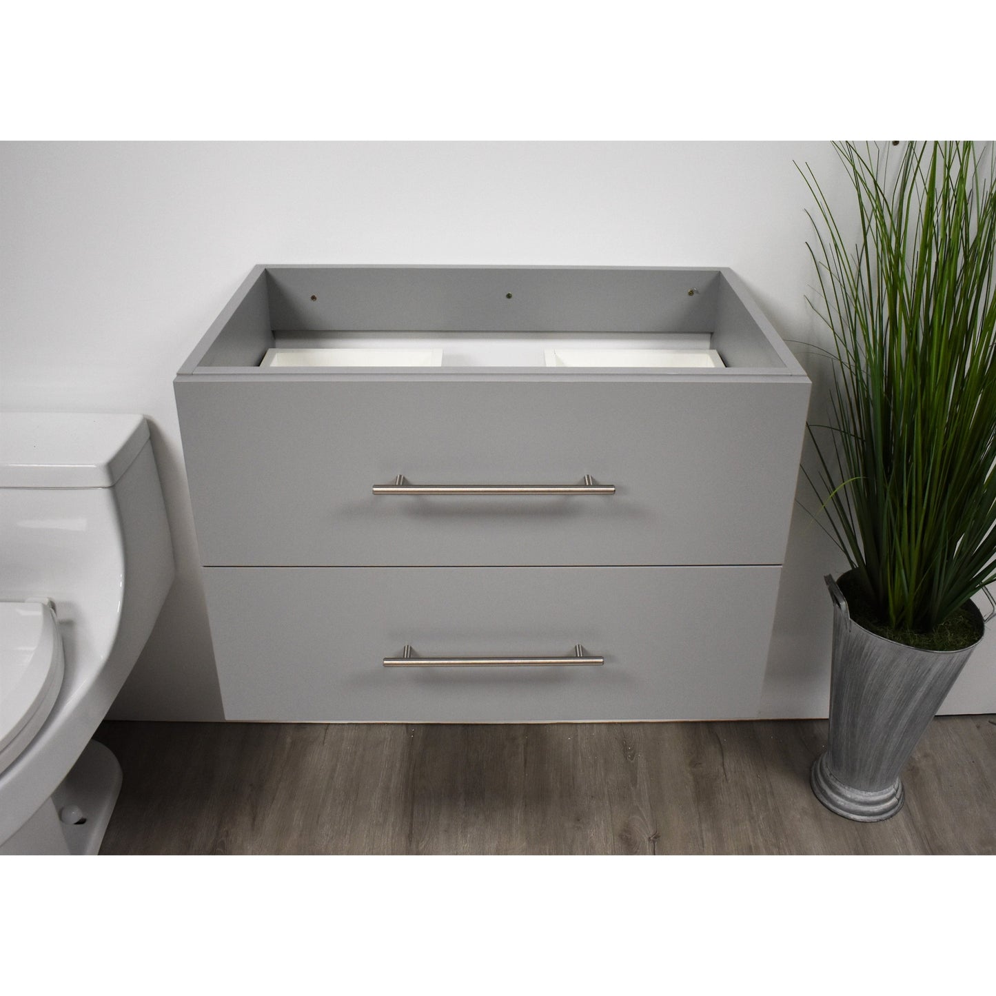 Volpa USA Napa 24" Grey Wall-Mounted Floating Modern Bathroom Vanity With Satin Nickel Round Handles