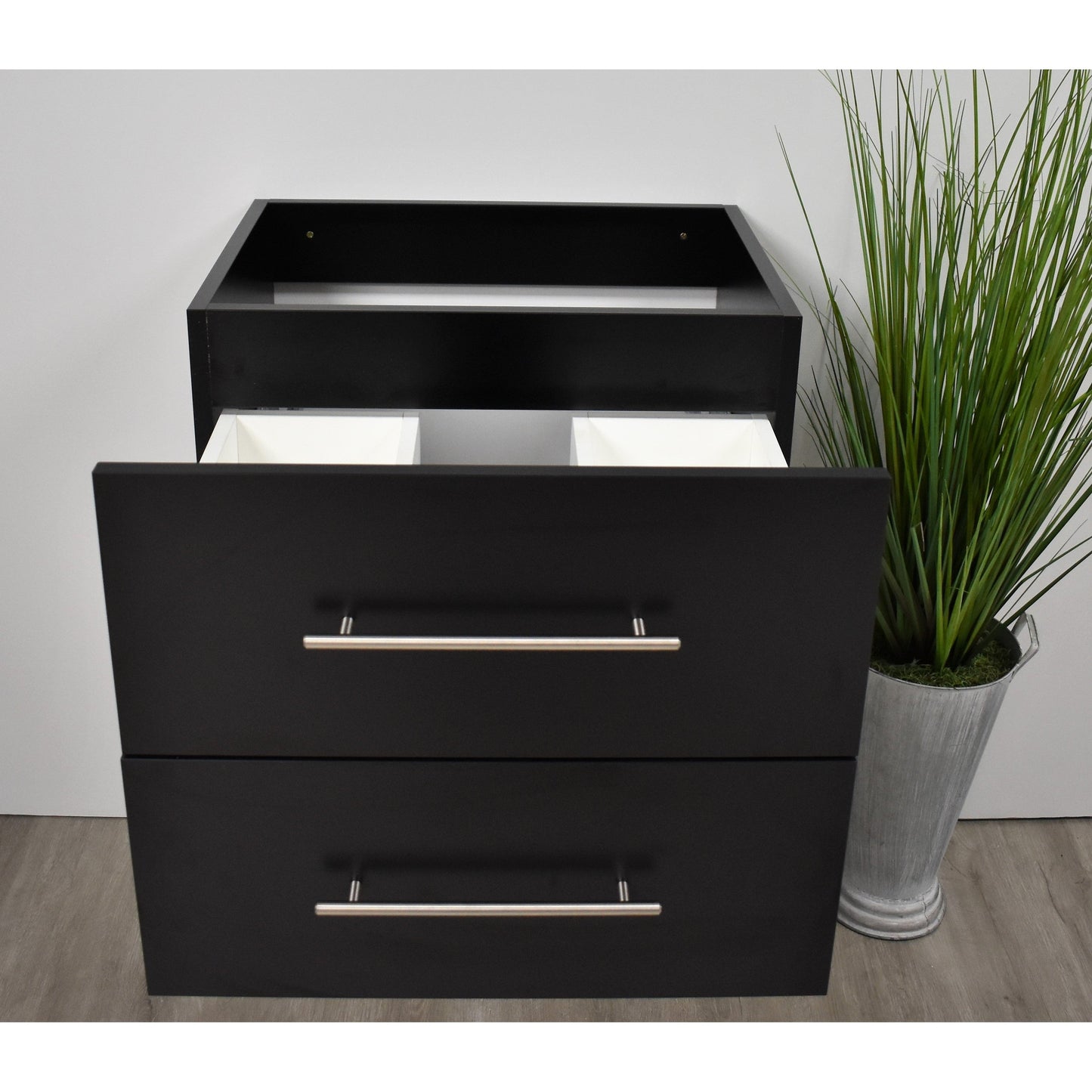 Volpa USA Napa 30" Black Wall-Mounted Floating Modern Bathroom Vanity With Satin Nickel Round Handles