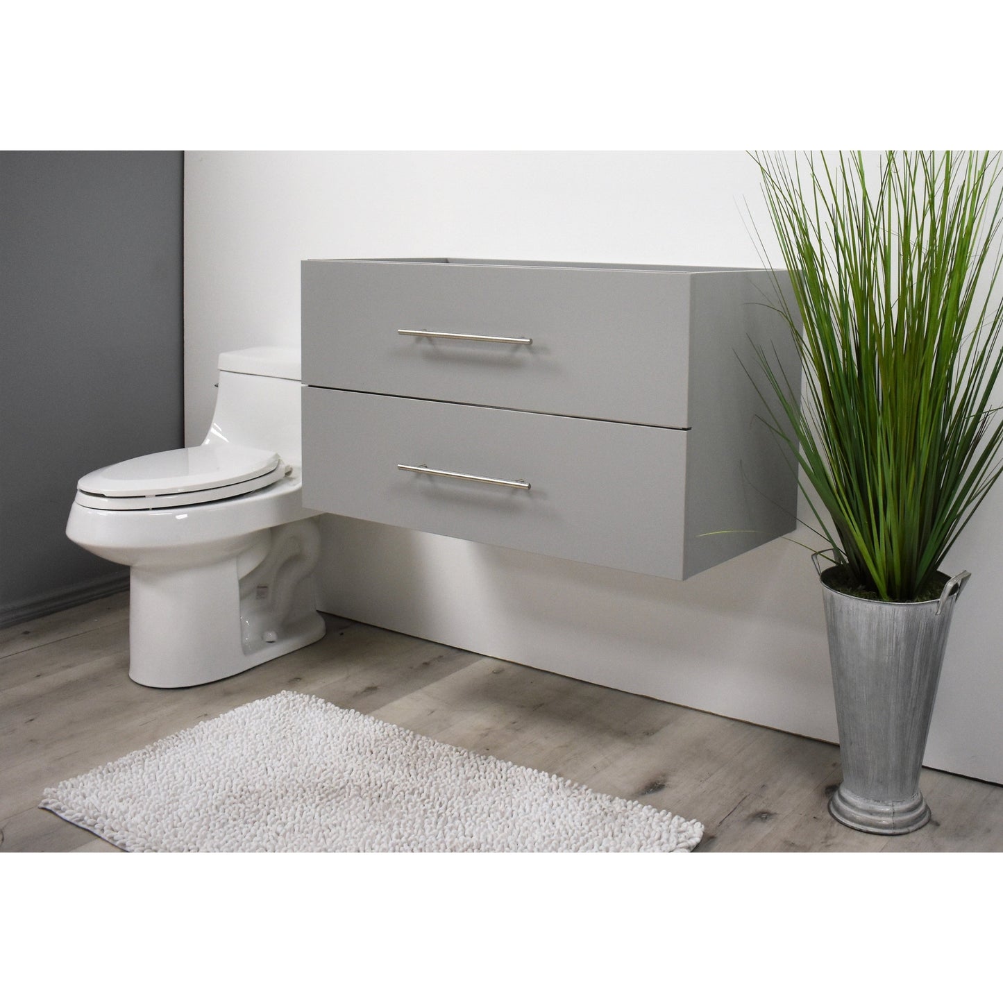 Volpa USA Napa 36" Grey Wall-Mounted Floating Modern Bathroom Vanity With Satin Nickel Round Handles