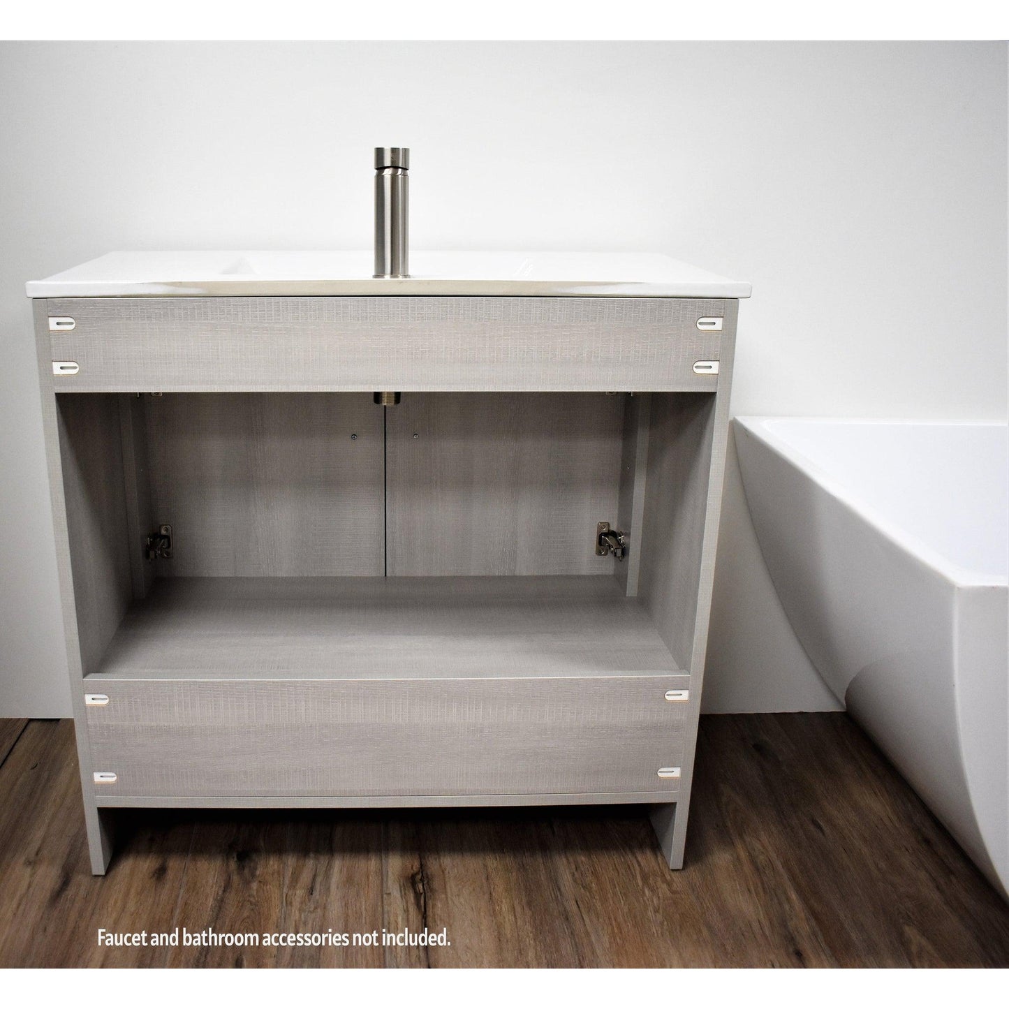 Volpa USA Pacific 36" Weathered Gray Freestanding Modern Bathroom Vanity With Integrated Ceramic Top and Brushed Nickel Round Handles