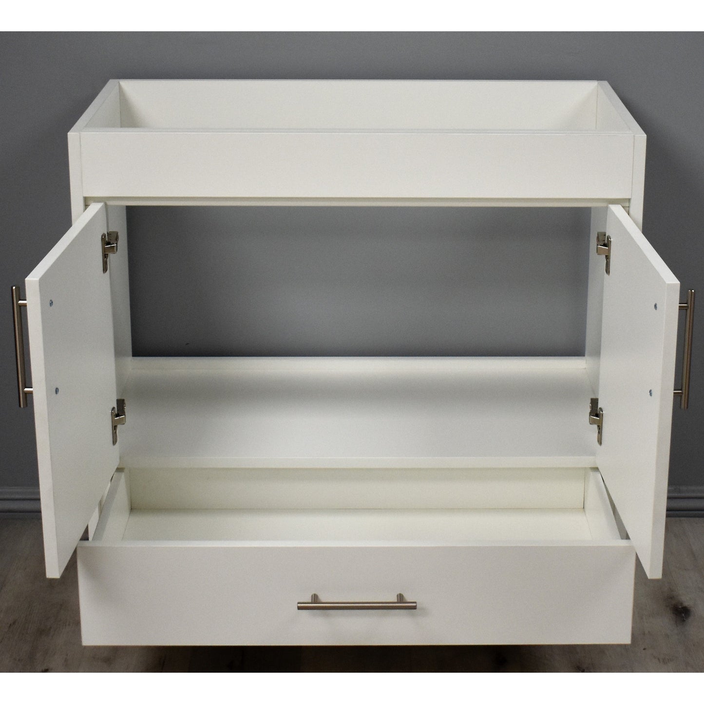 Volpa USA Rio 36" Soft White Freestanding Modern Bathroom Vanity With Brushed Nickel Handles