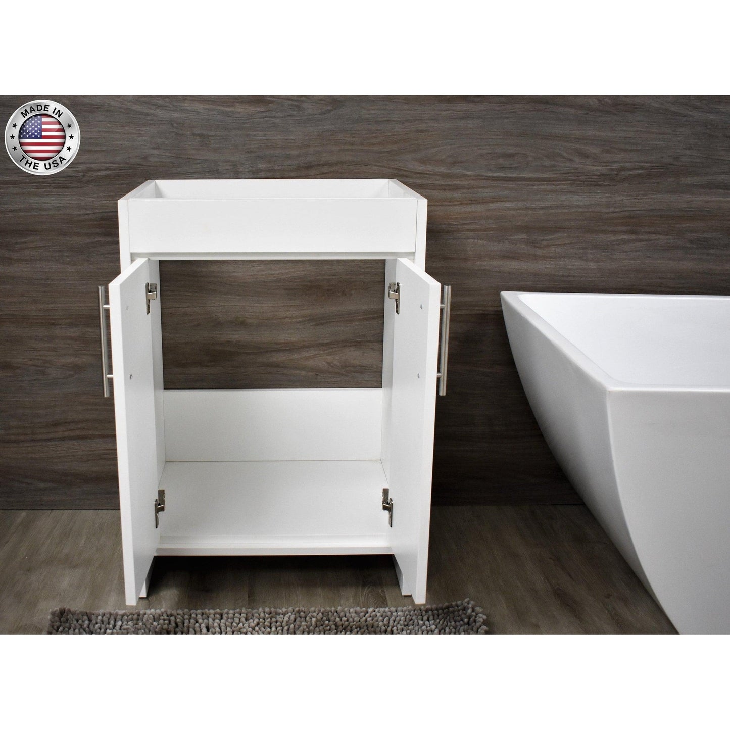 Volpa USA Villa 24" White Freestanding Modern Bathroom Vanity With Brushed Nickel Round Handles