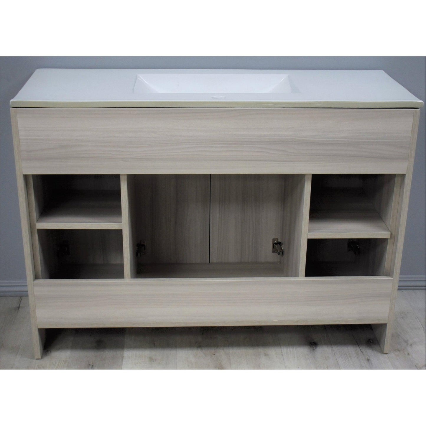 Volpa USA Villa 48" Ash Gray Freestanding Modern Bathroom Vanity With Integrated Ceramic Top and Brushed Nickel Round Handles