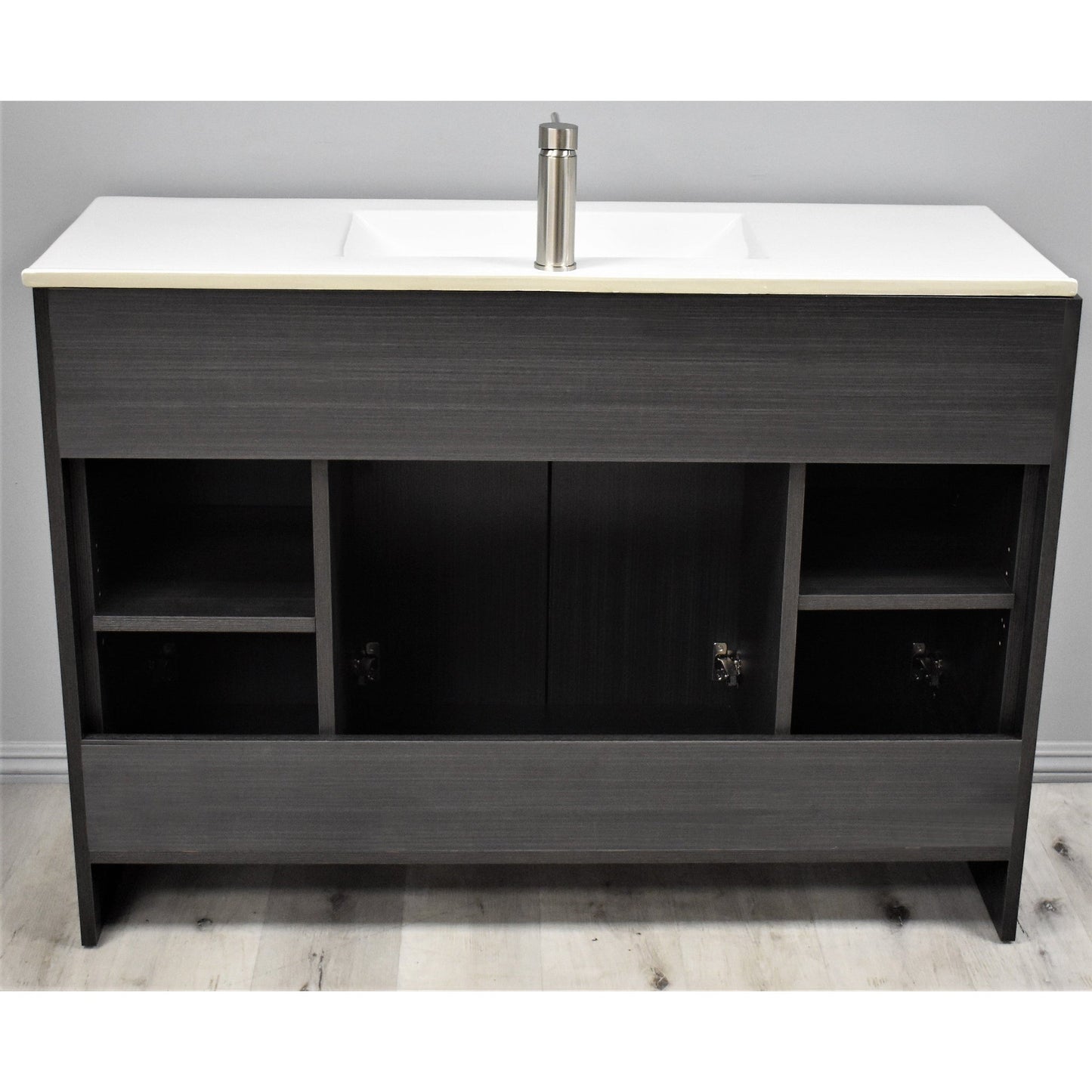 Volpa USA Villa 48" Black Ash Freestanding Modern Bathroom Vanity With Integrated Ceramic Top and Brushed Nickel Round Handles