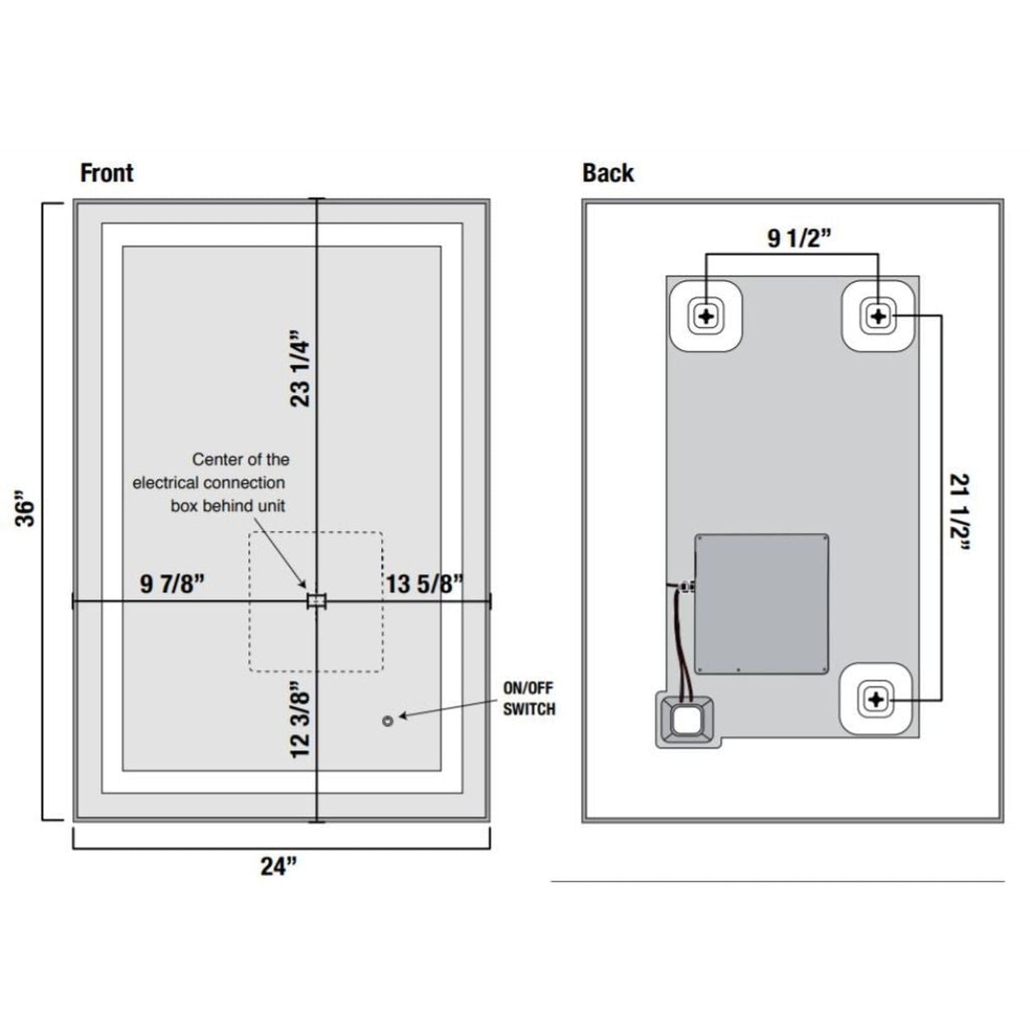 WarmlyYours Audrey 36″ x 24″ Rectangular Frameless Wall-Mounted LED Daylight 5,000K Backlit Mirror