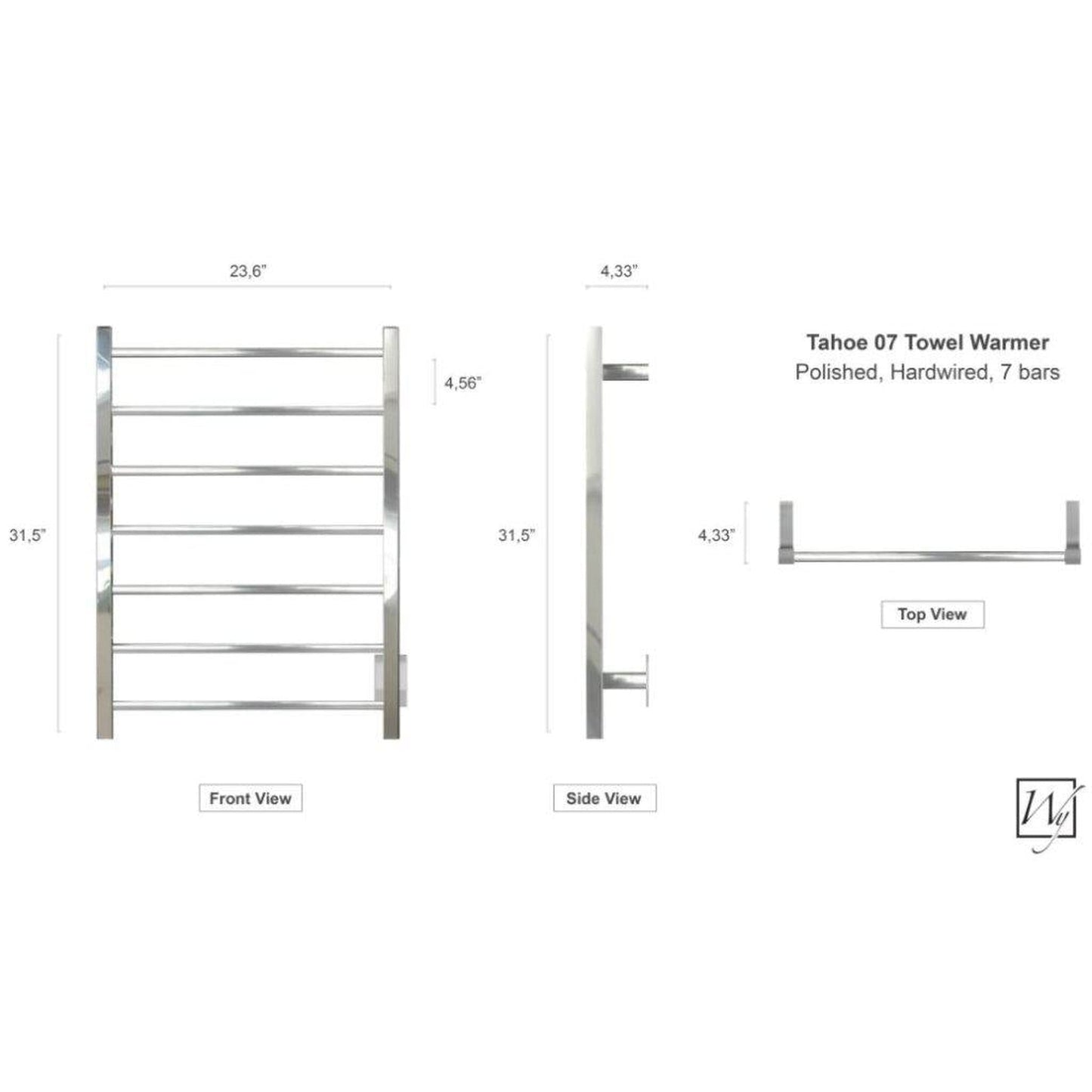 WarmlyYours Tahoe 7 24" x 32" Polished Stainless Steel Wall-Mounted 7-Bar Hardwired Towel Warmer