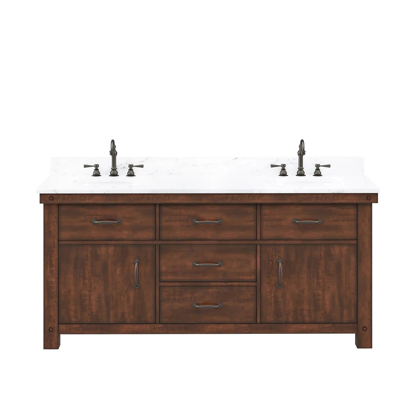 Water Creation Aberdeen 72" Double Sink Carrara White Marble Countertop Vanity in Rustic Sierra with 24" Rectangular Mirrors