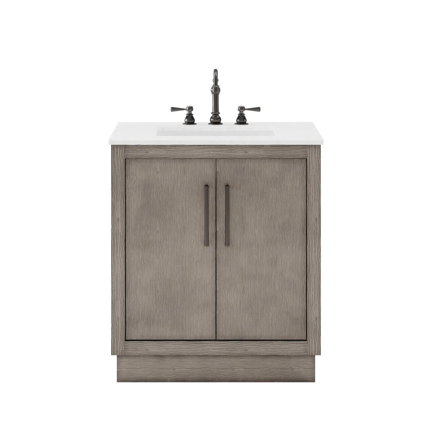 Water Creation Hugo 30" Single Sink Carrara White Marble Countertop Vanity with Oil-Rubbed Bronze Pulls and Knobs