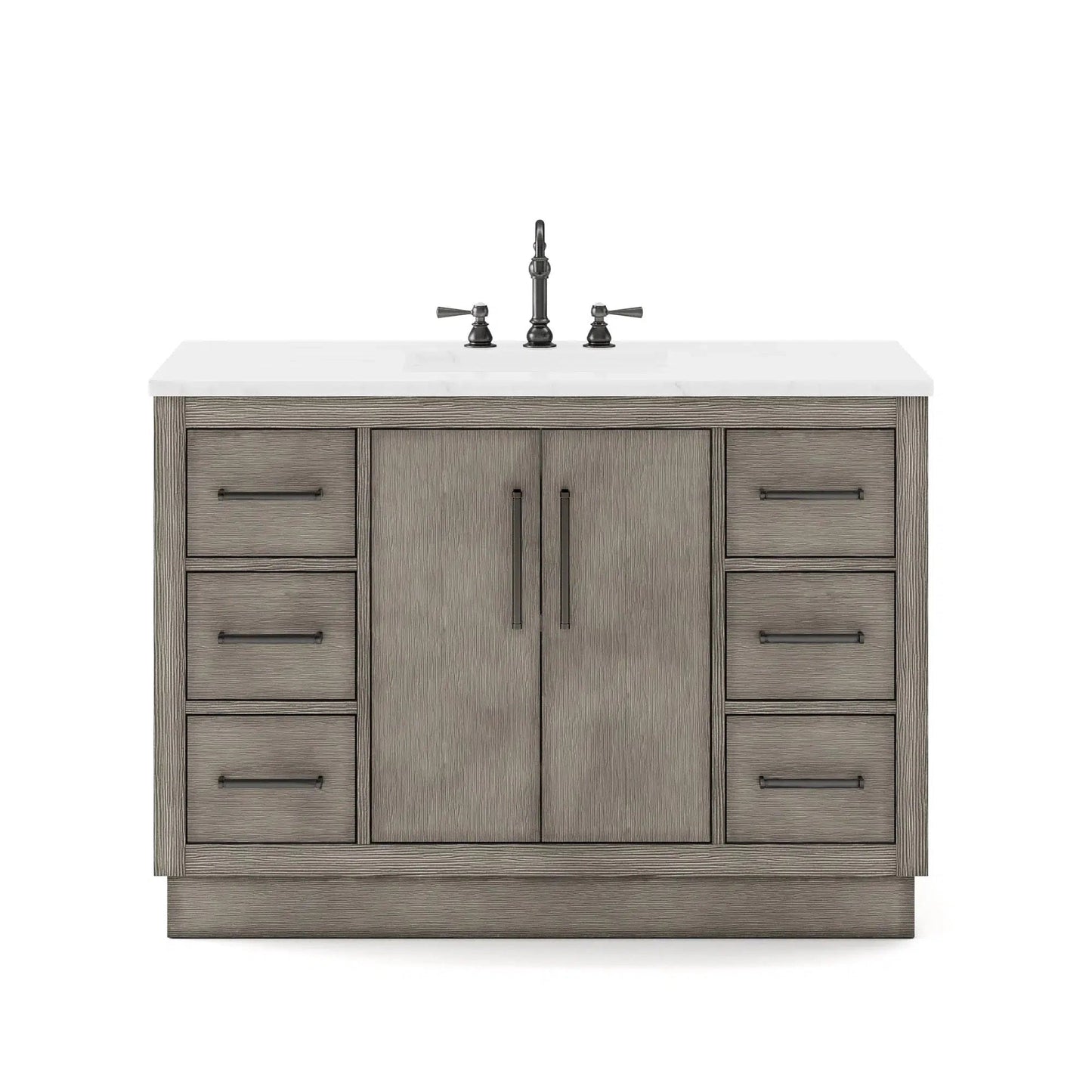 Water Creation Hugo 48" Single Sink Carrara White Marble Countertop Vanity with Oil-Rubbed Bronze Pulls and Knobs
