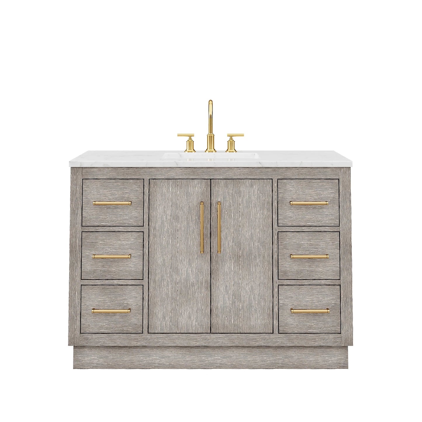 Water Creation Hugo 48" Single Sink Carrara White Marble Countertop Vanity with Satin Gold Pulls and Knobs