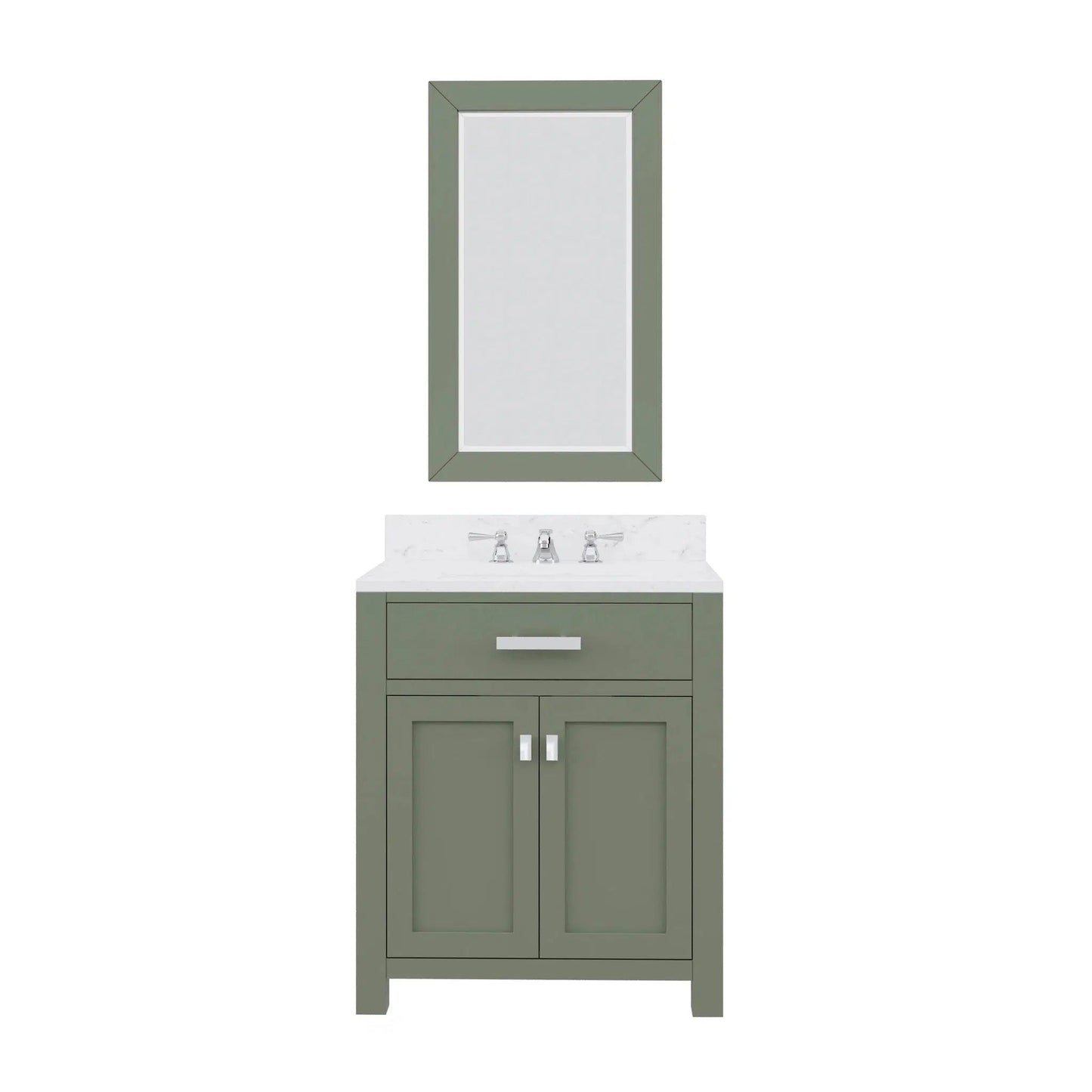 Water Creation Madison 30" Single Sink Carrara White Marble Countertop Vanity in Glacial Green with Mirror