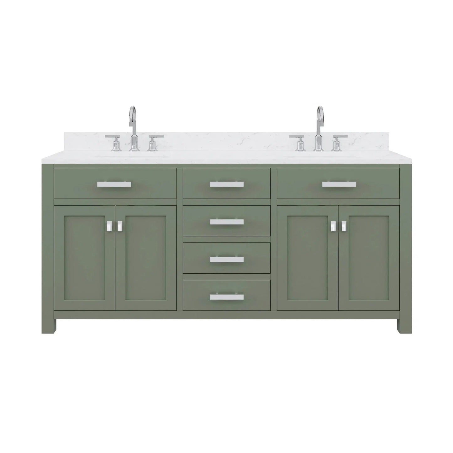Water Creation Madison 72" Double Sink Carrara White Marble Countertop Vanity in Glacial Green with Gooseneck Faucet