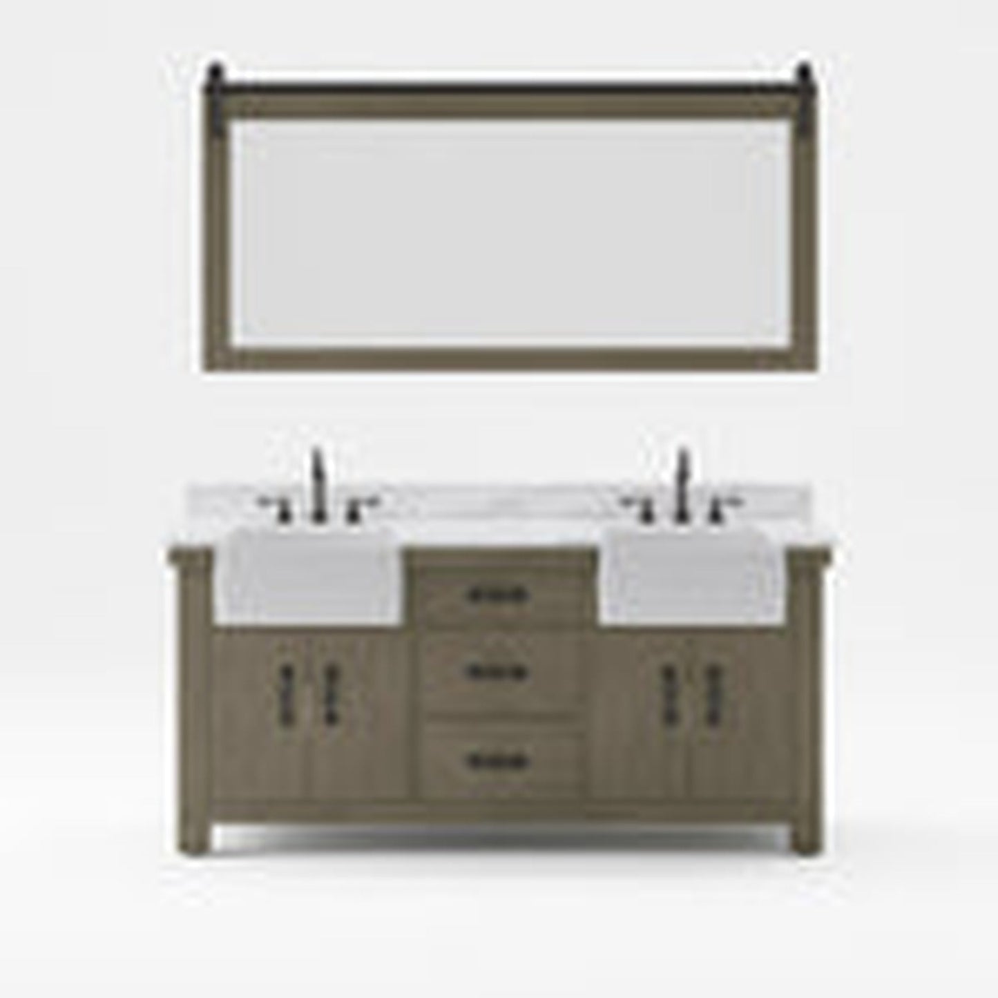 Water Creation Paisley 72" Double Sink Carrara White Marble Countertop Vanity in Grizzle Gray with 72" Farmhouse Mirror