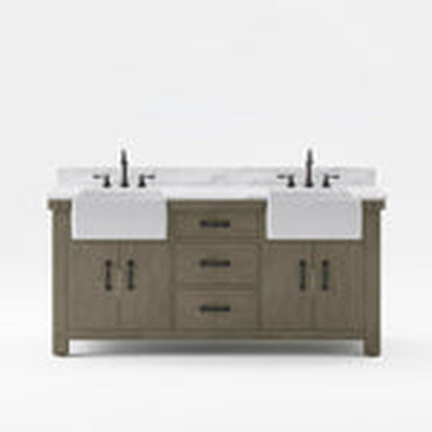 Water Creation Paisley 72" Double Sink Carrara White Marble Countertop Vanity in Grizzle Gray with Hook Faucet and 24" Farmhouse Mirror