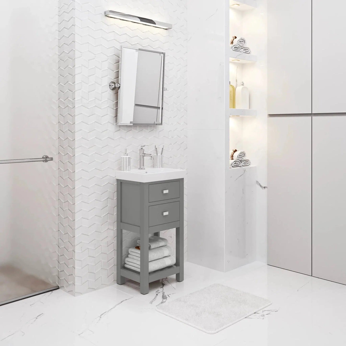 Water Creation Vera 18'' Integrated Ceramic Sink Top Vanity in Cashmere Grey with Modern Single Faucet