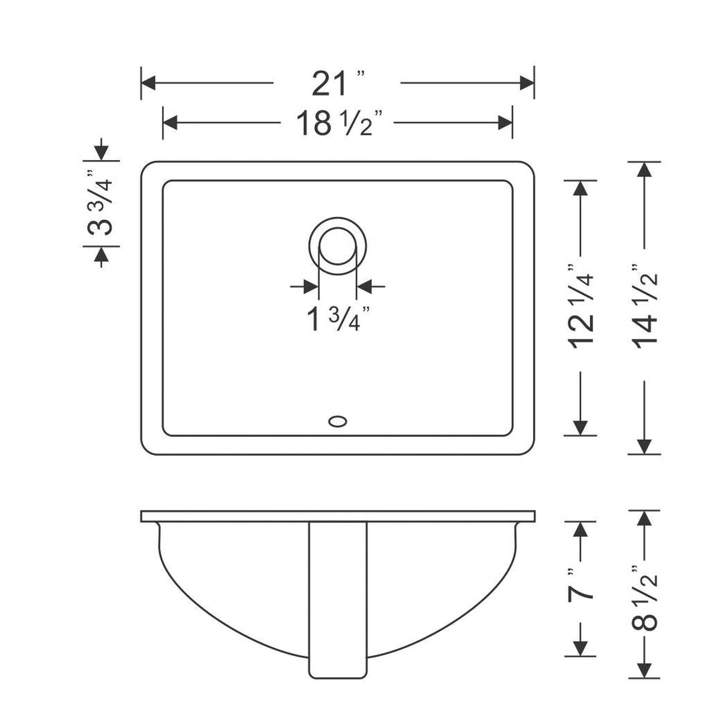 Wells Sinkware Rhythm 21" Rectangle White Traditional Vitreous Ceramic Undermount Bathroom Sink