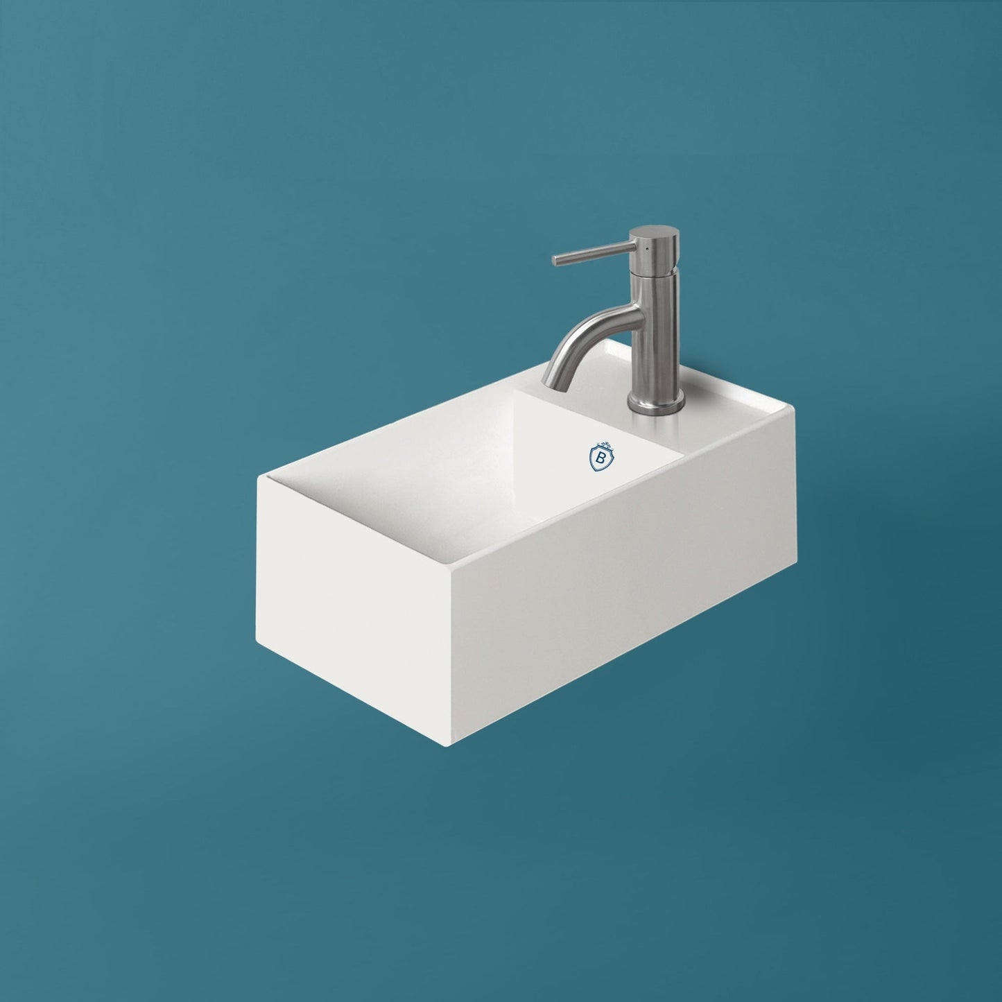 Whitehaus Britannia B-AG20 White Rectangular Wall Mount Basin With Right Single Hole Drill and Center Drain