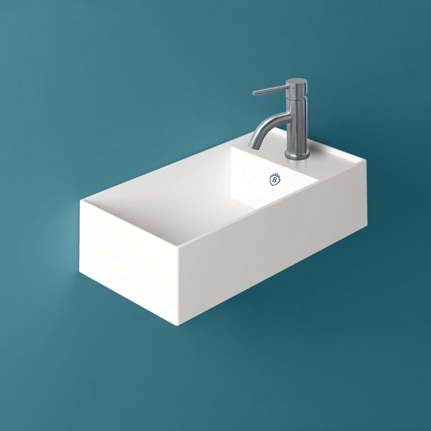 Whitehaus Britannia B-AG50 White Rectangular Wall Mount Basin With Right Single Hole Drill and Center Drain