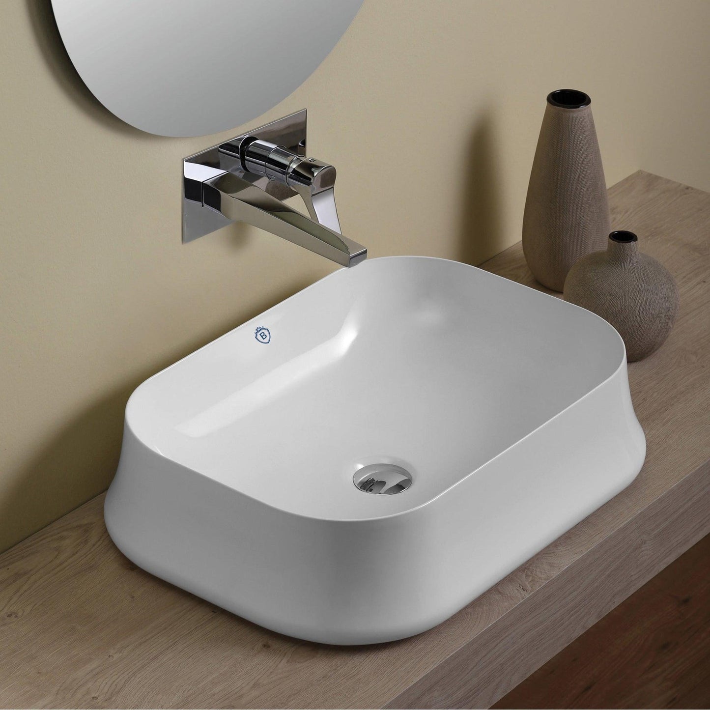 Whitehaus Britannia B-SH08 White Rectangular Above Mount Basin With Center Drain