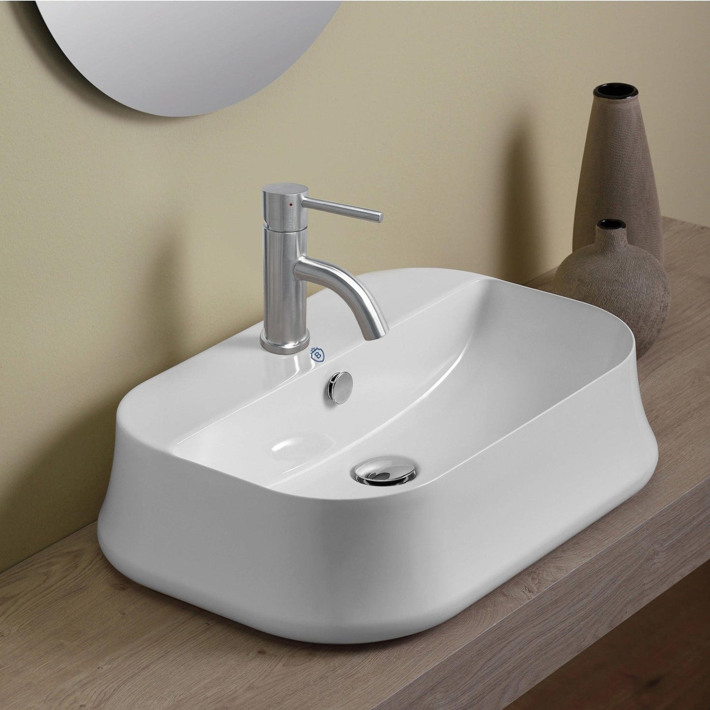 Whitehaus Britannia B-SH09 White Rectangular Above Mount Basin With Single Faucet Hole Drill and Rear Center Drain