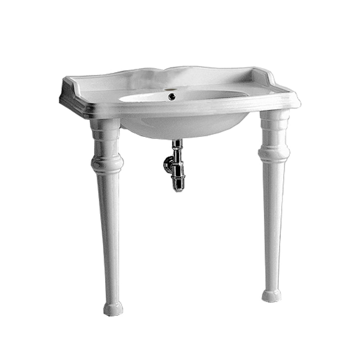 Whitehaus Isabella AR864-GB001-1H White Rectangular Console With Integrated Oval Bowl and Rear Center Drain