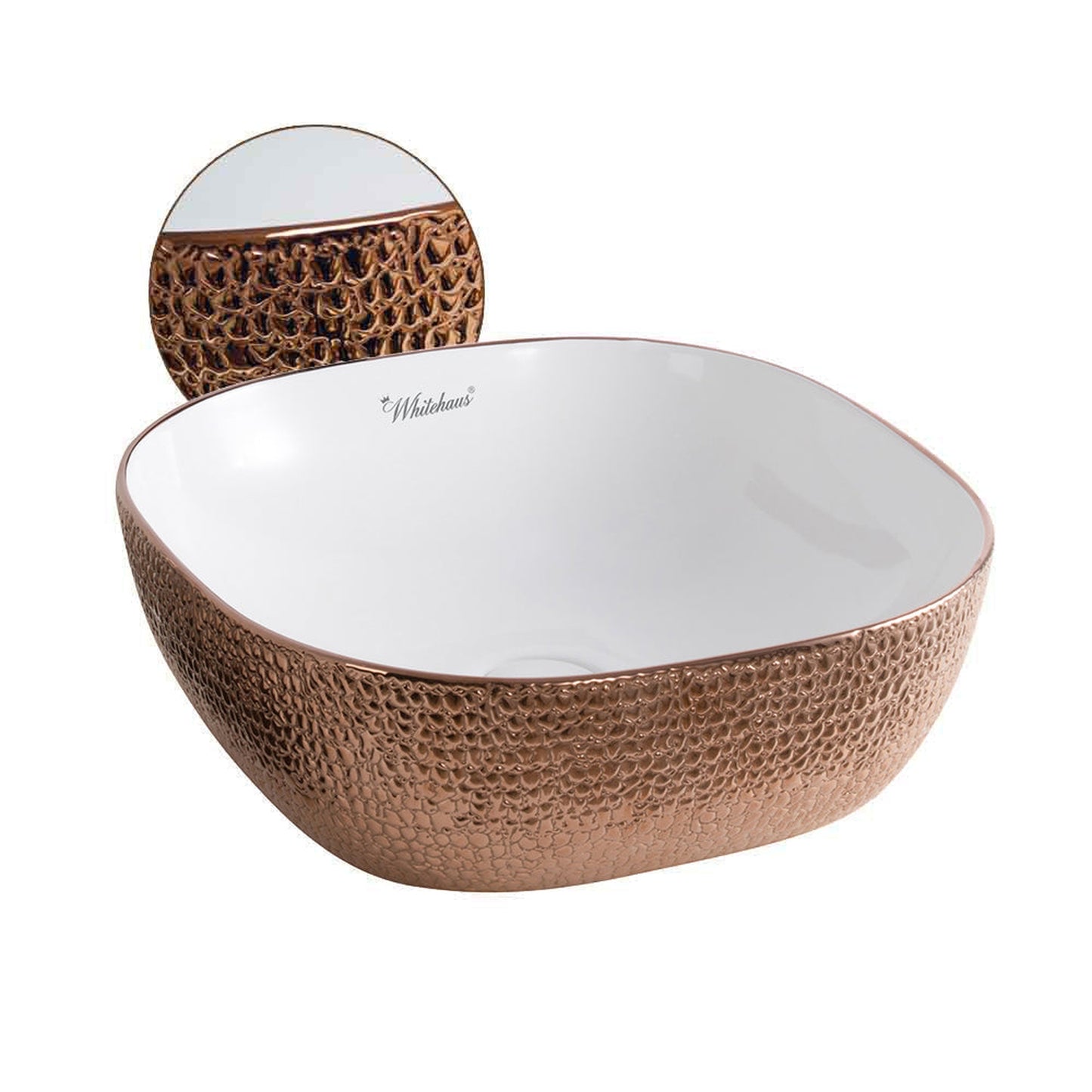 Whitehaus Isabella Plus WH71301-F23 White/Rose Gold Square Above Mount Basin With Center Drain