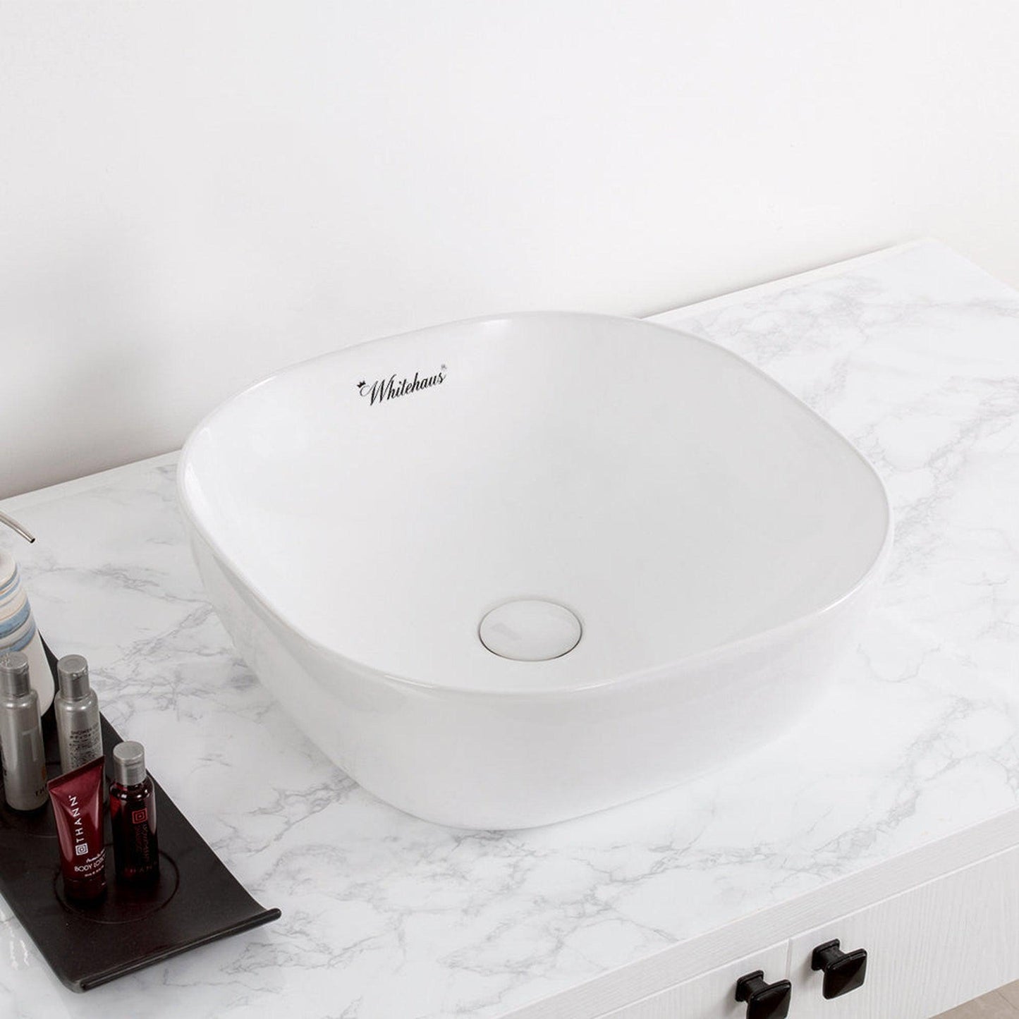 Whitehaus Isabella Plus WH71301 White Square Above Mount Basin With Center Drain