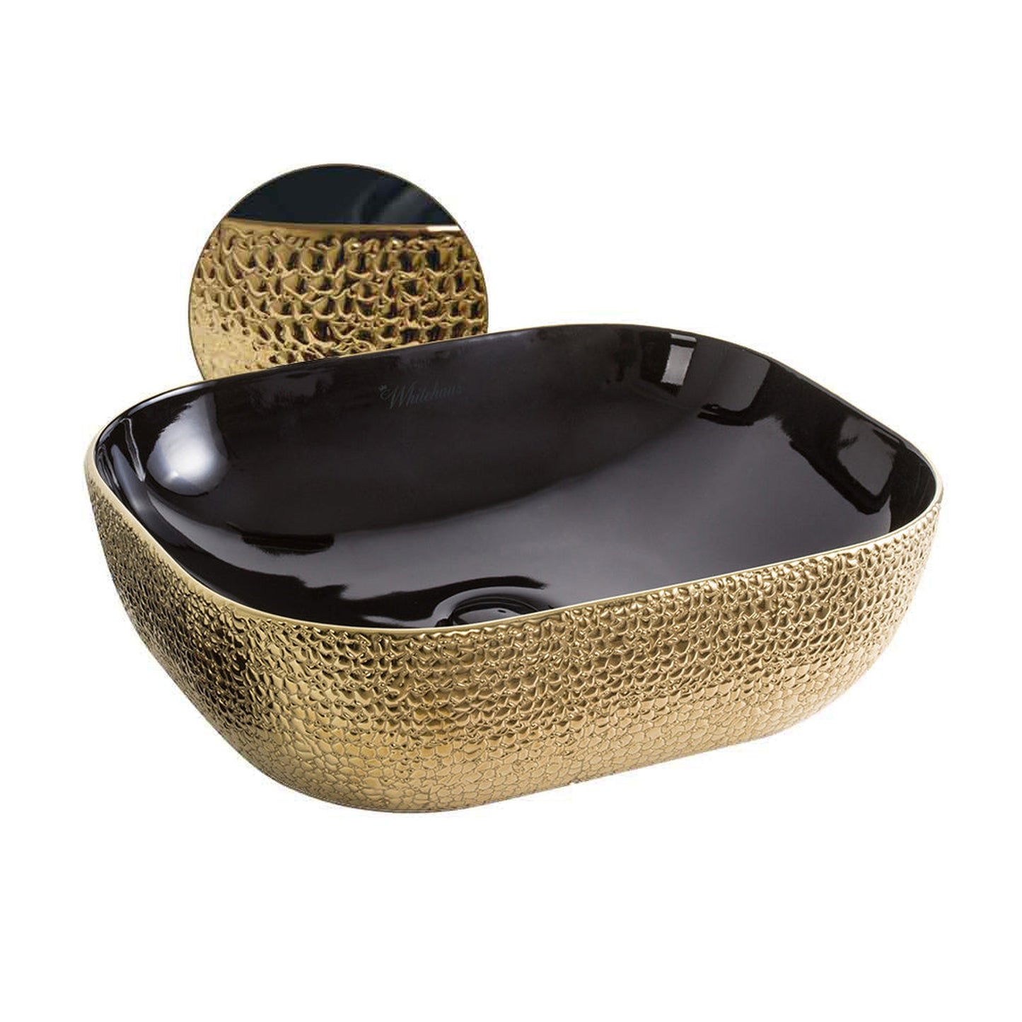 Whitehaus Isabella Plus WH71302-F22 Black/Gold Rectangular Above Mount Basin With Center Drain