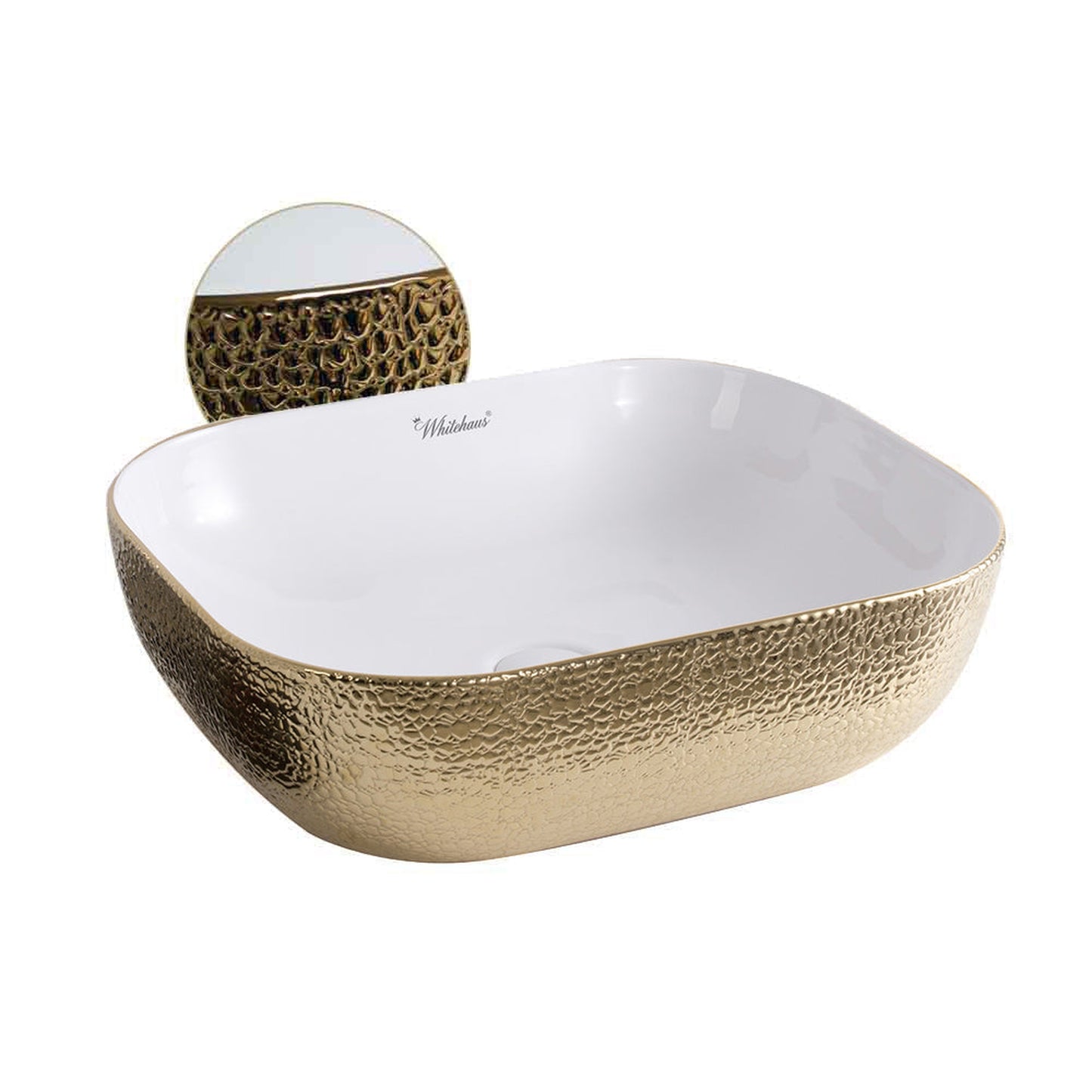 Whitehaus Isabella Plus WH71302-F25 White/Gold Rectangular Above Mount Basin With Center Drain