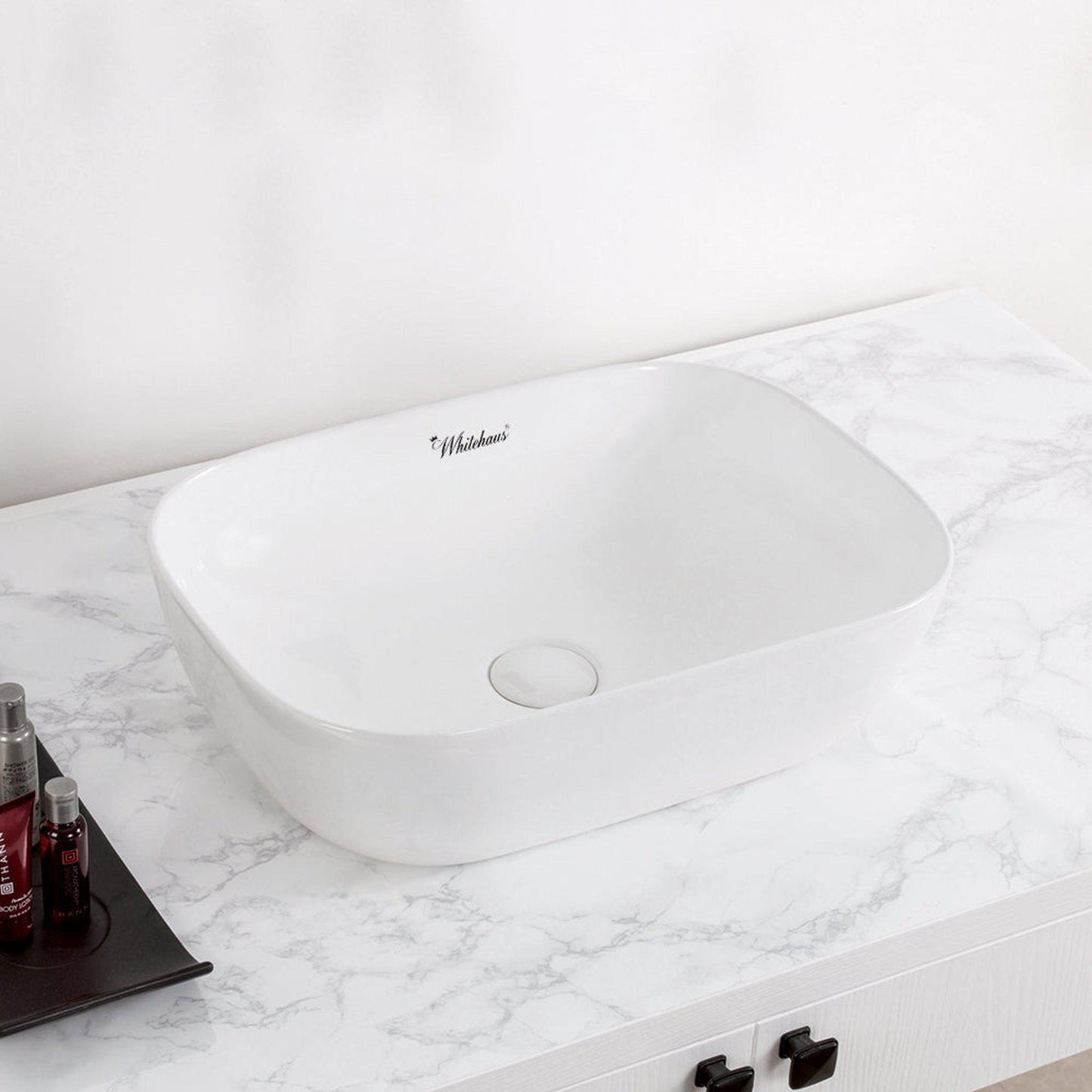 Whitehaus Isabella Plus WH71333 White Rectangular Above Mount Basin With Center Drain