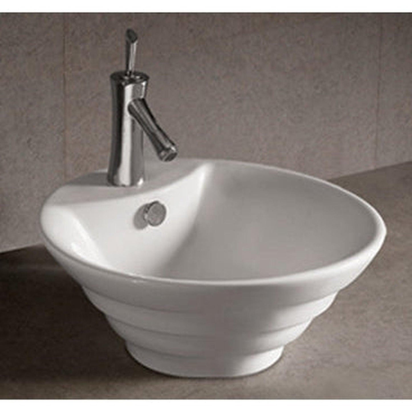 Whitehaus Isabella WHKN1054 White Round Stepped Above Mount Basin With Overflow Single Faucet Hole and Center Drain