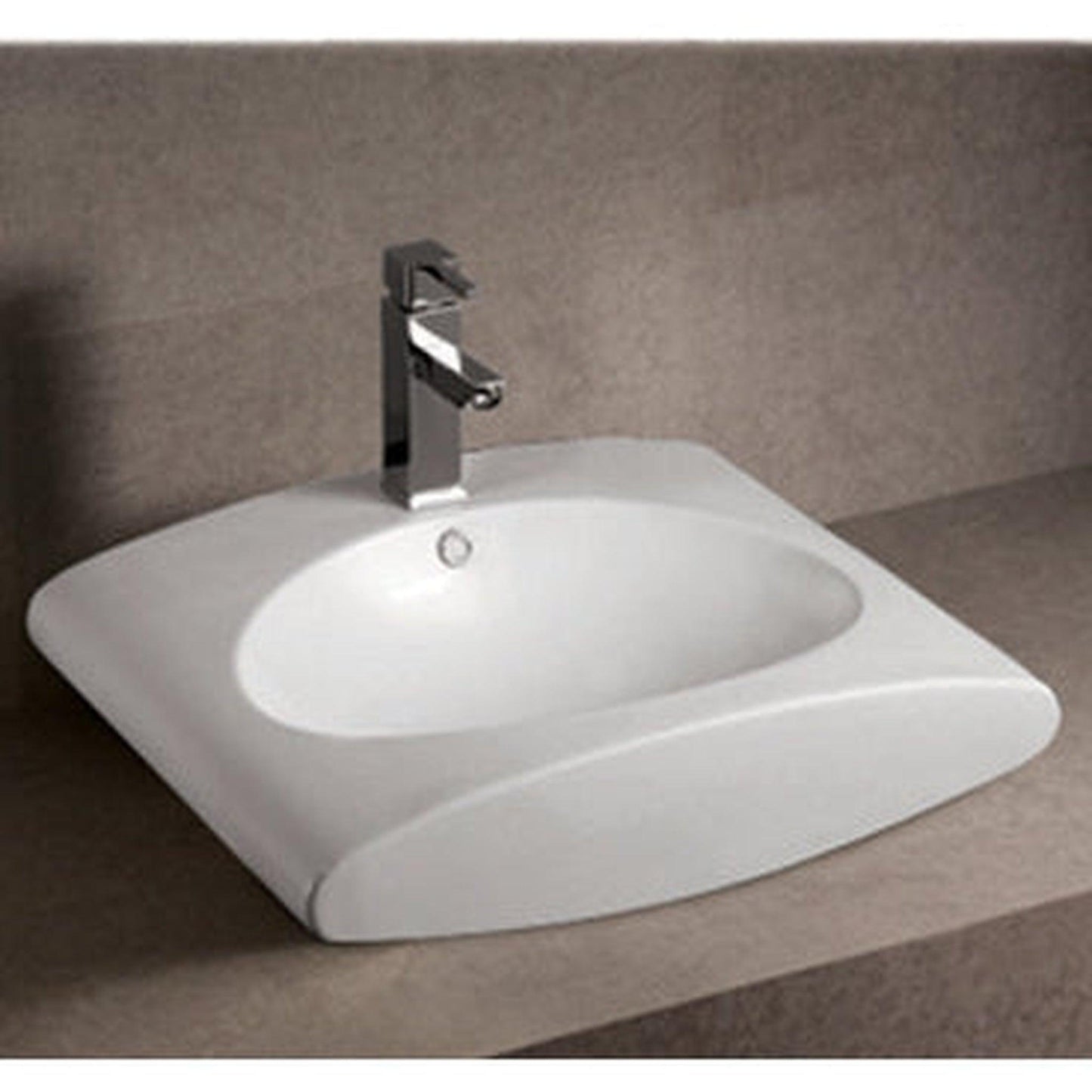 Whitehaus Isabella WHKN1098 White Rectangular Wall Mount Bathroom Basin With Integrated Oval Bowl and Rear Center Drain
