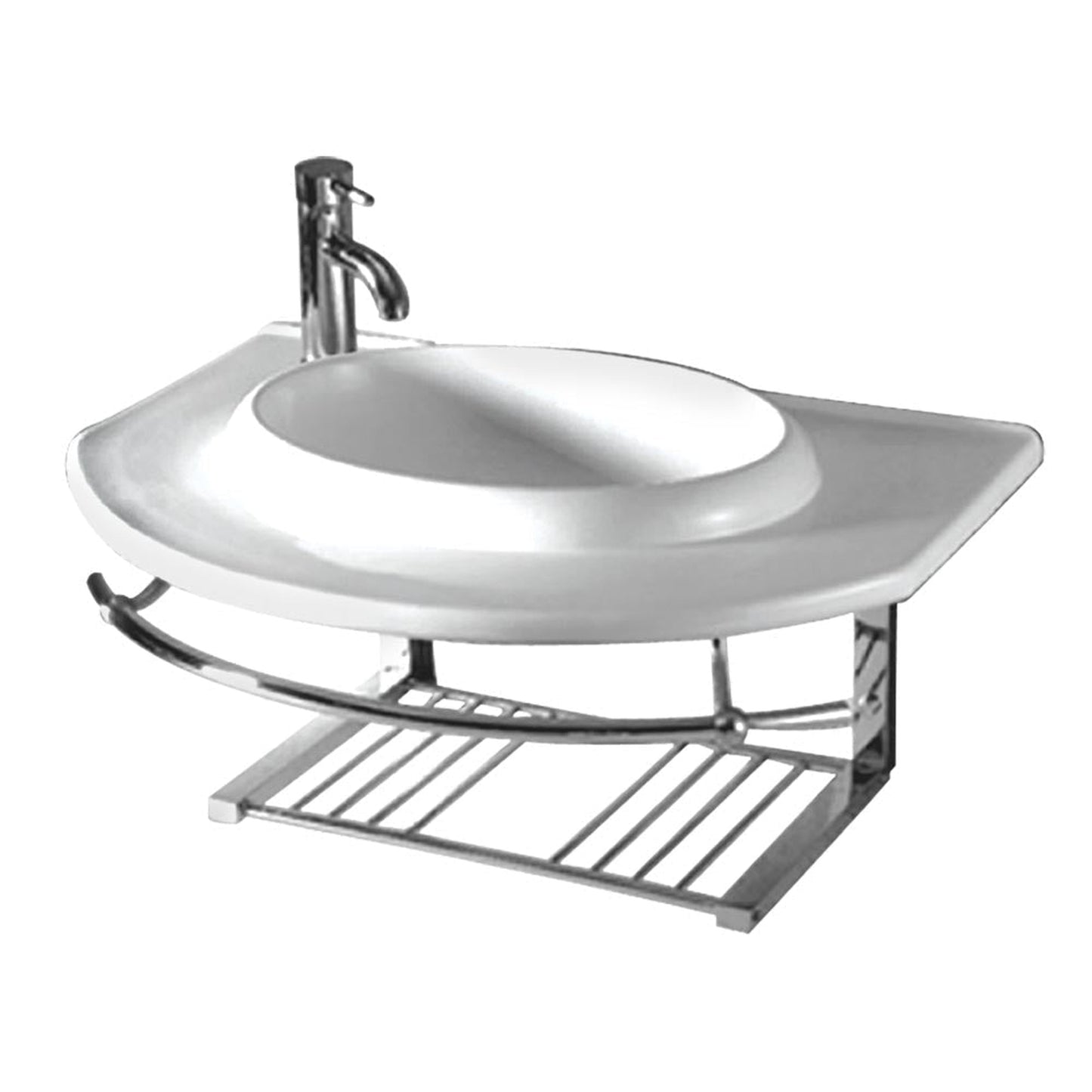 Whitehaus Isabella WHKN1124 White Large Wall Mount Basin With Integrated Round Bowl Single Faucet Hole and Center Drain