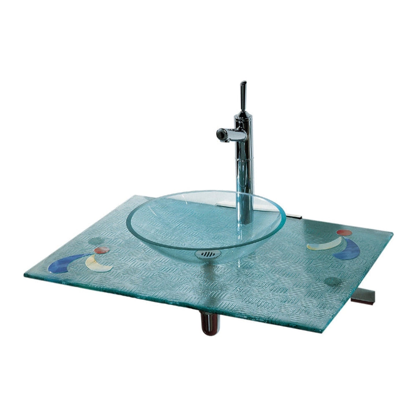 Whitehaus New Generation WHCRFS-1T Basket Woven Transparent Glass Fused Top With Colored Glass Details and Above Mount Basin