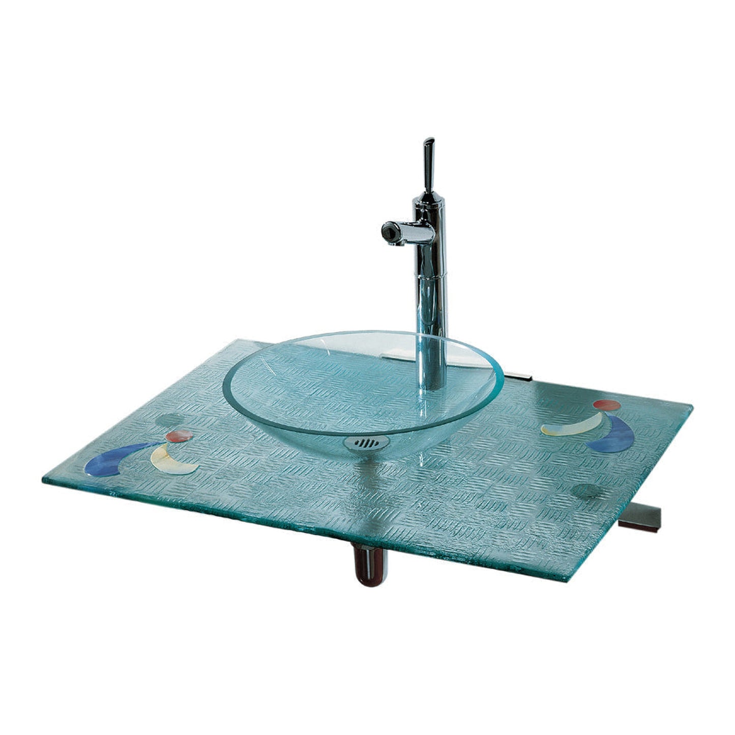 Whitehaus New Generation WHCRFS-2B Basket Woven Blue/Transparent Glass Fused Top With Colored Glass Details and Above Mount Basin