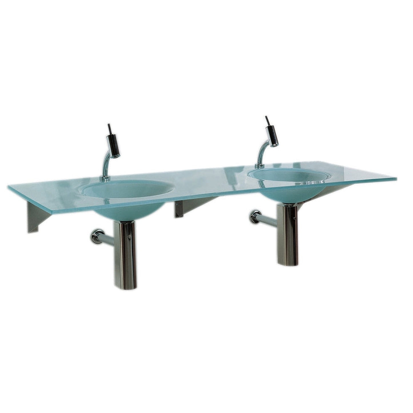 Whitehaus New Generation WHLOOM-G Rectangular 1/2" Matte Glass Wall Mount Counter Top With Double Integrated Round Basins