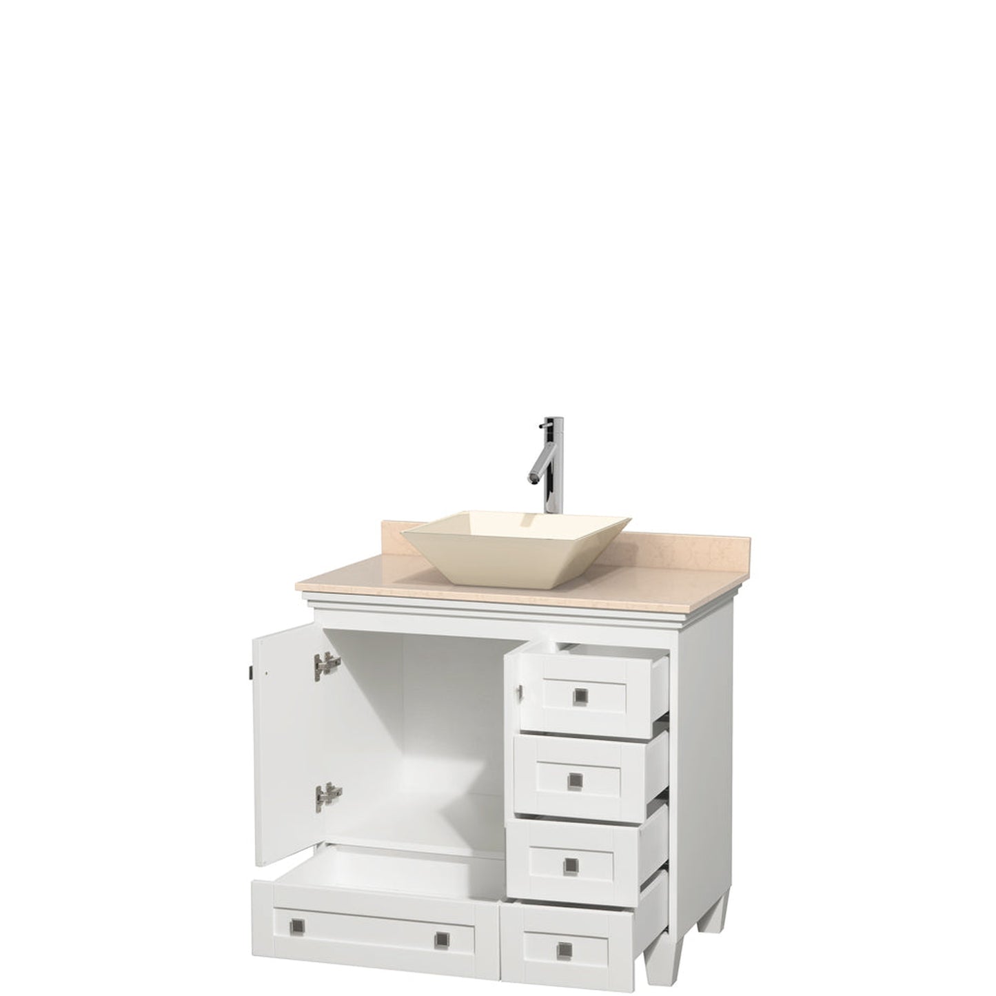 Wyndham Collection Acclaim 36" Single Bathroom Vanity in White With Ivory Marble Countertop & Pyra Bone Porcelain Sink